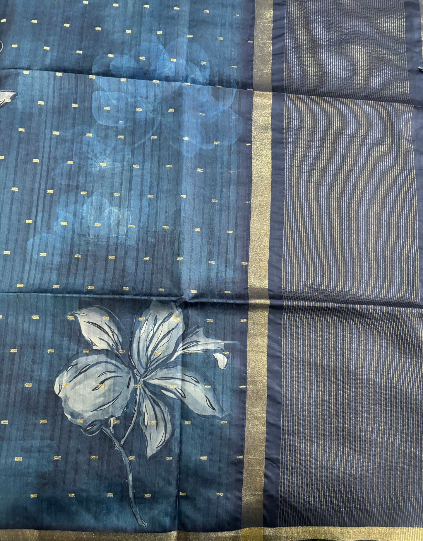 Indigo blue semi tussar silk saree