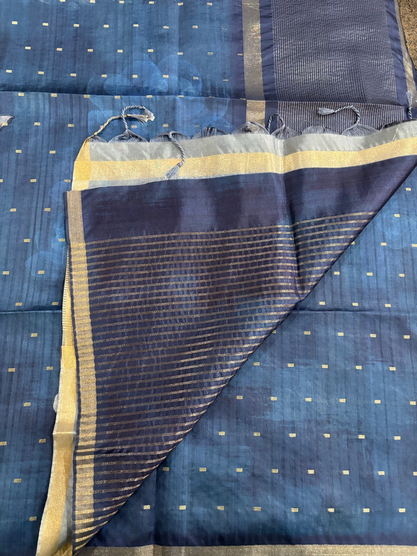 Indigo blue semi tussar silk saree