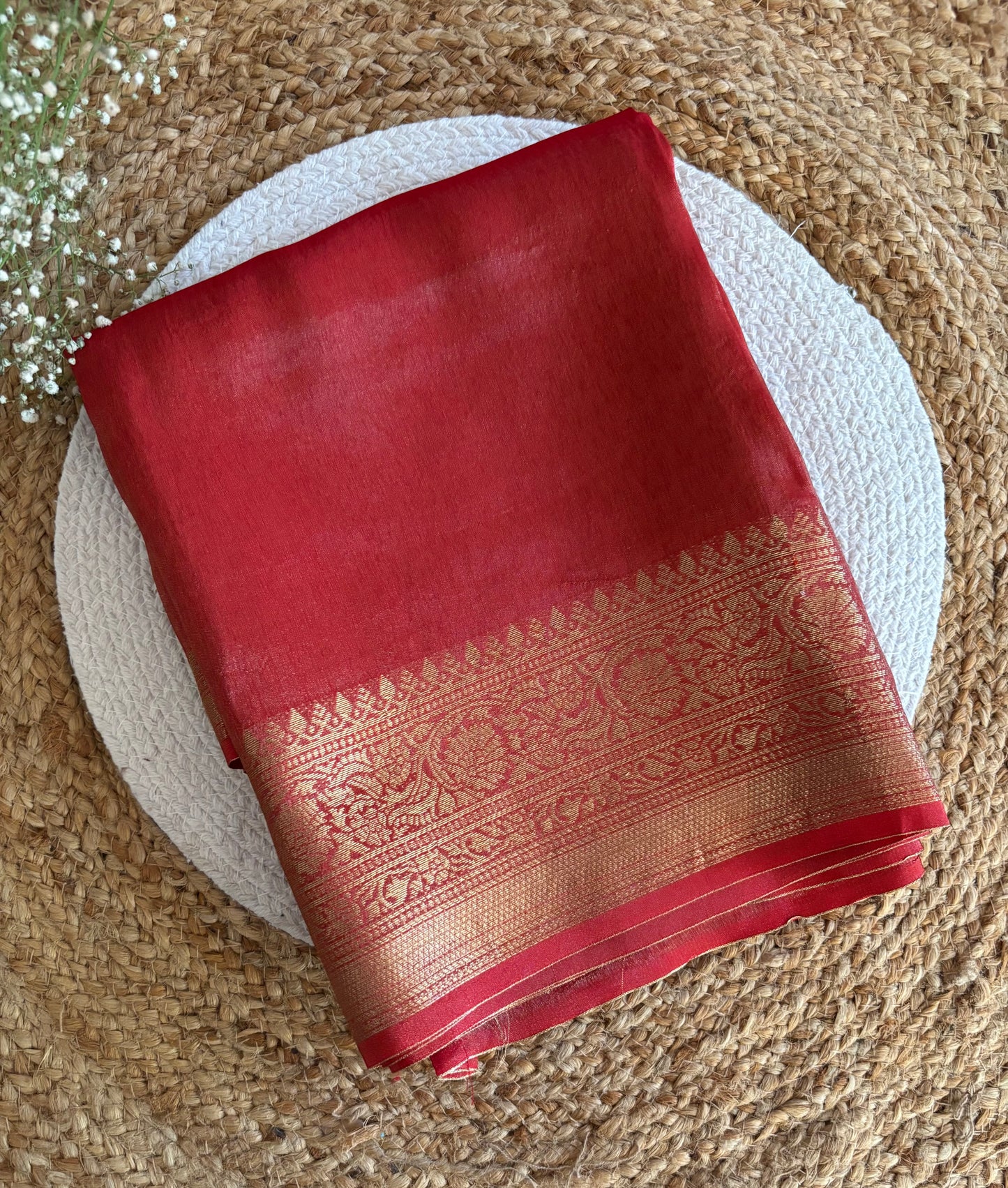 Rust orange satin tissue saree