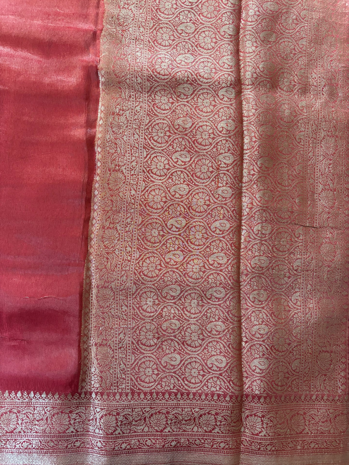 Rust orange satin tissue saree