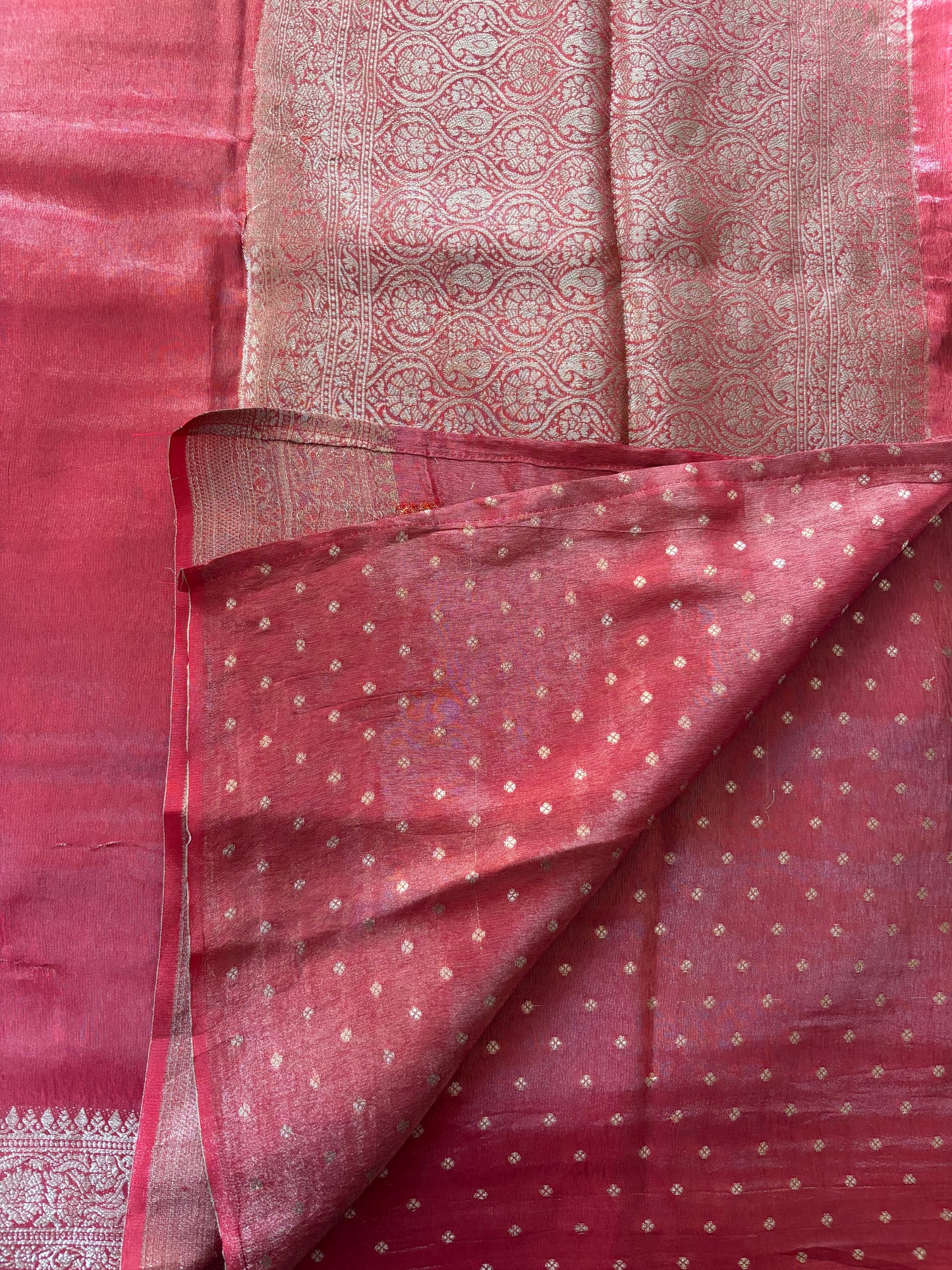 Rust orange satin tissue saree
