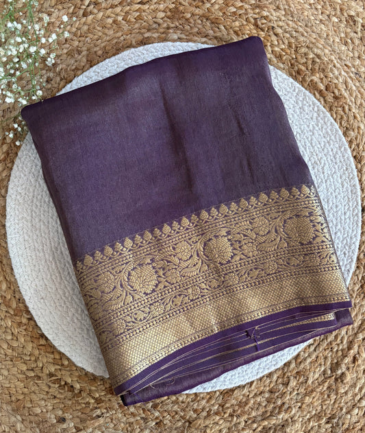 Purple satin tissue saree
