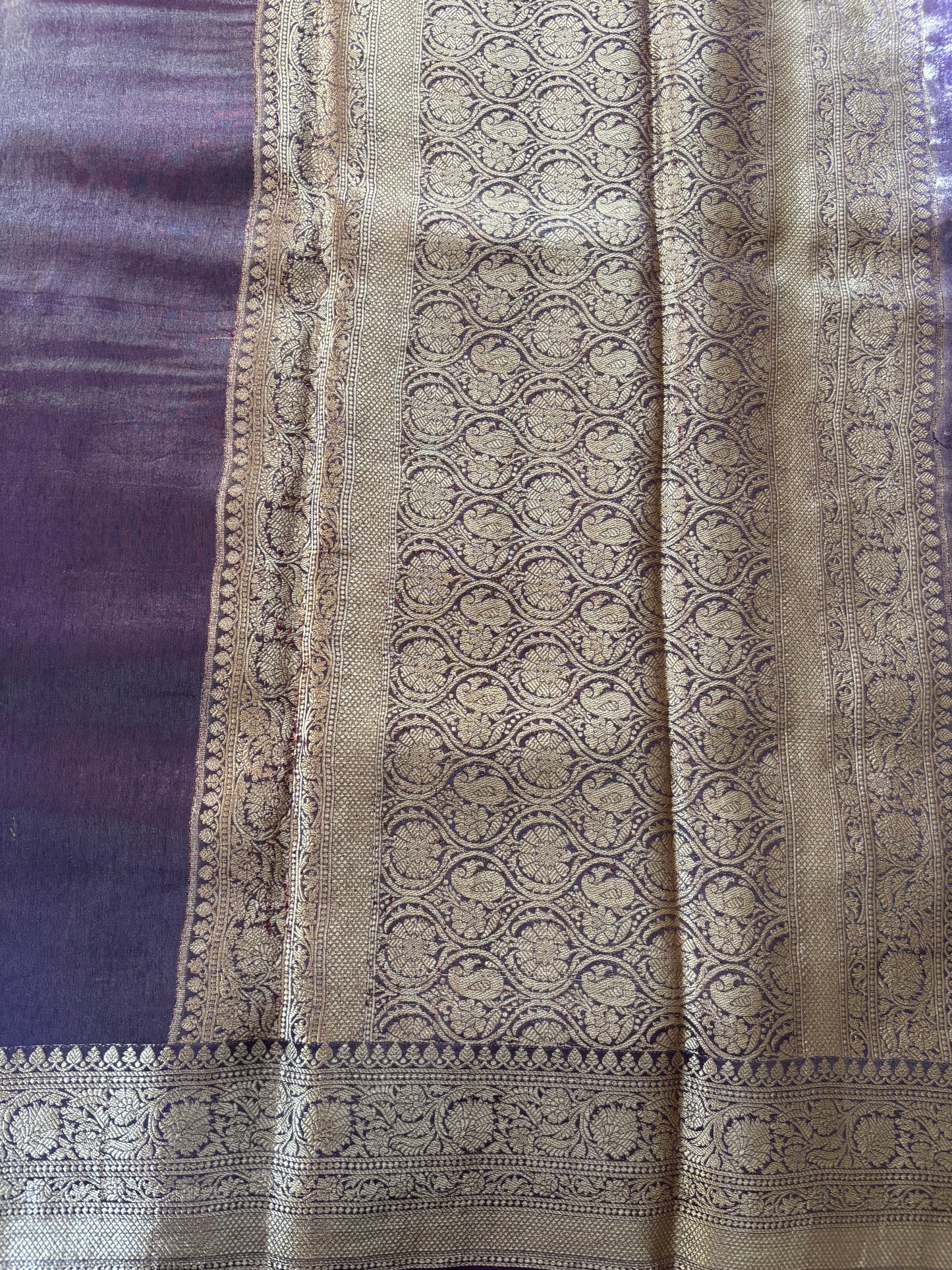 Purple satin tissue saree