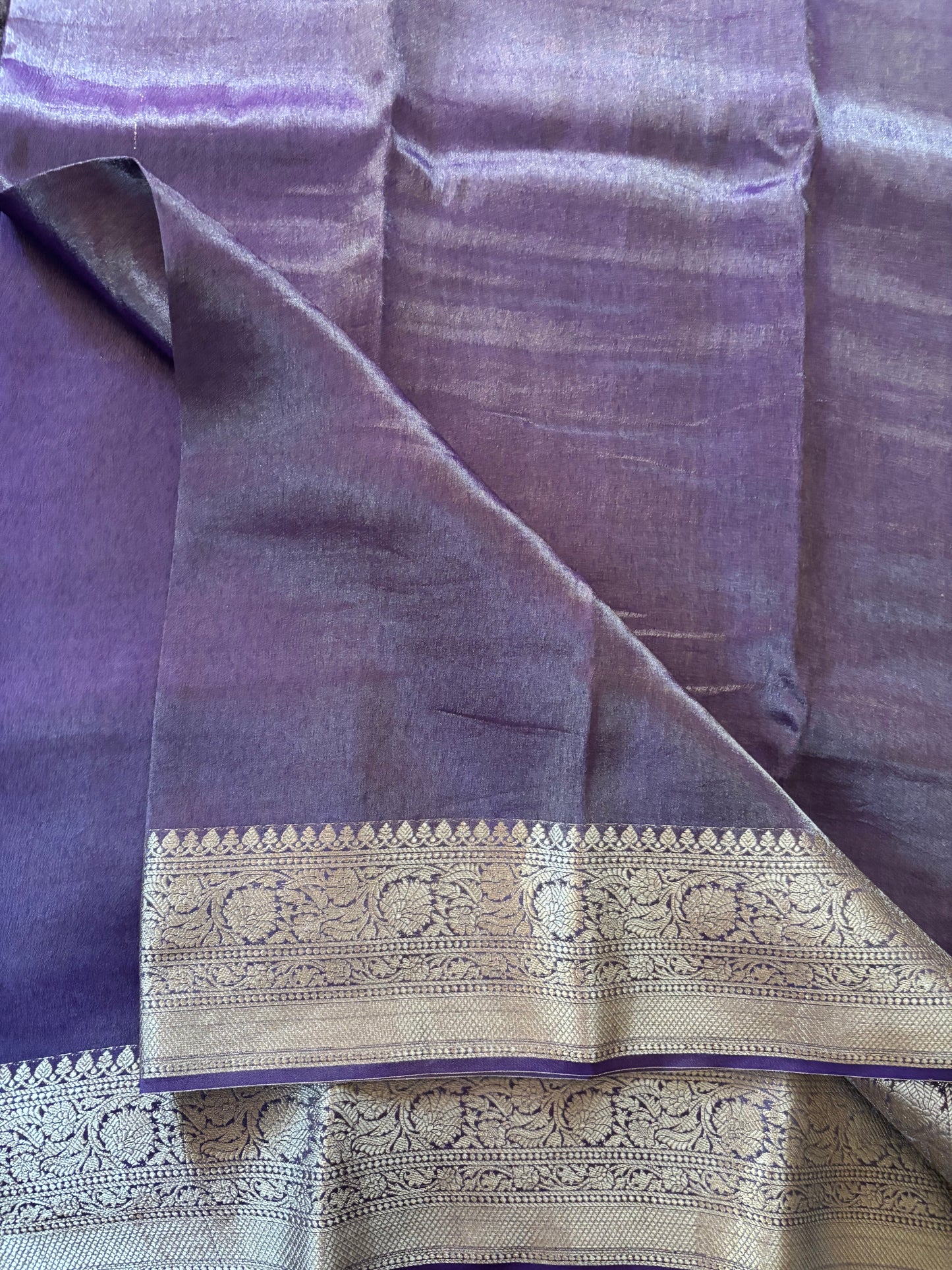 Purple satin tissue saree