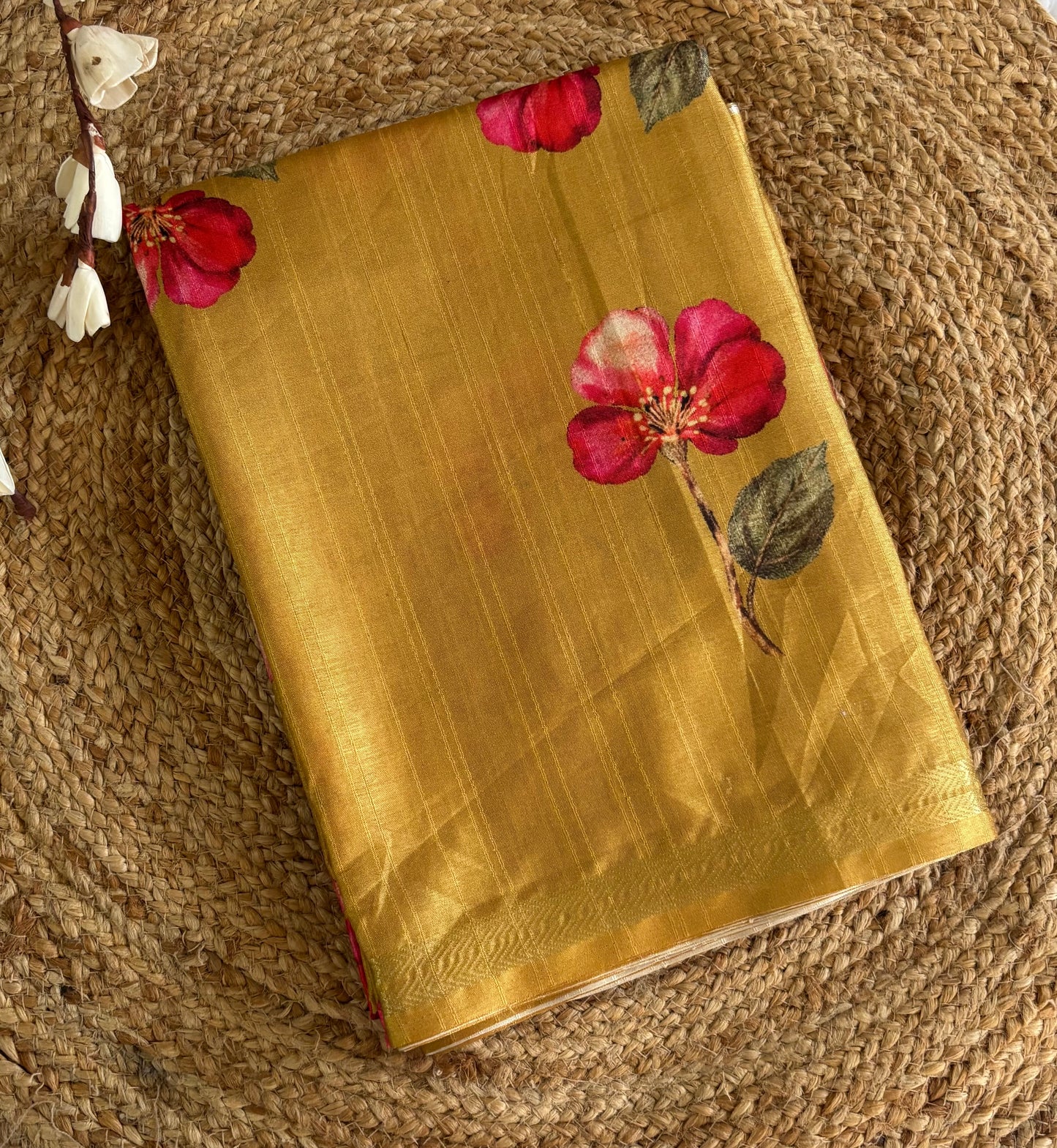 Mustard semi tussar with digital prints