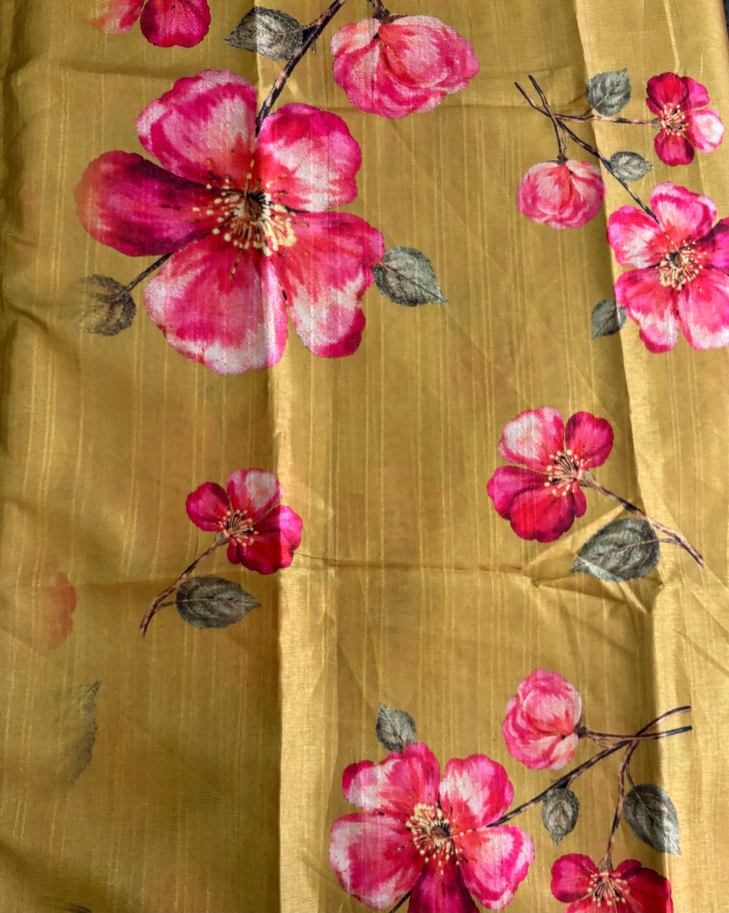 Mustard semi tussar with digital prints