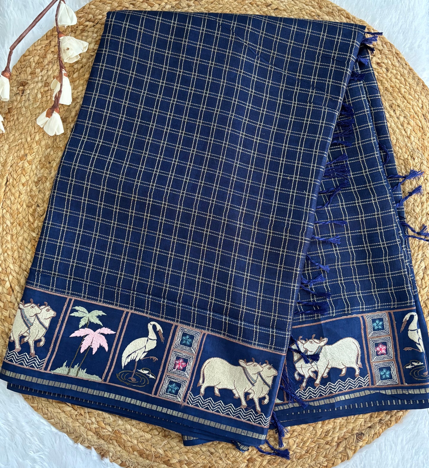 Navy Blue Pichwai tussar silk saree