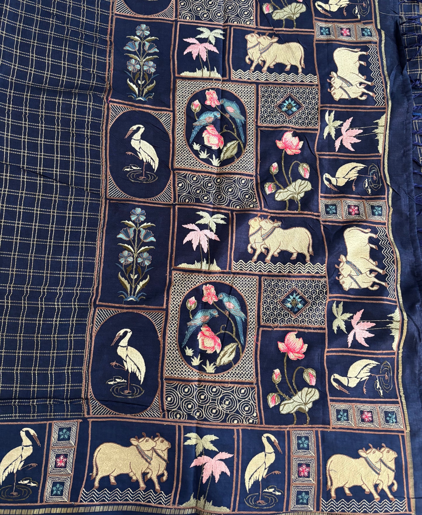 Navy Blue Pichwai tussar silk saree