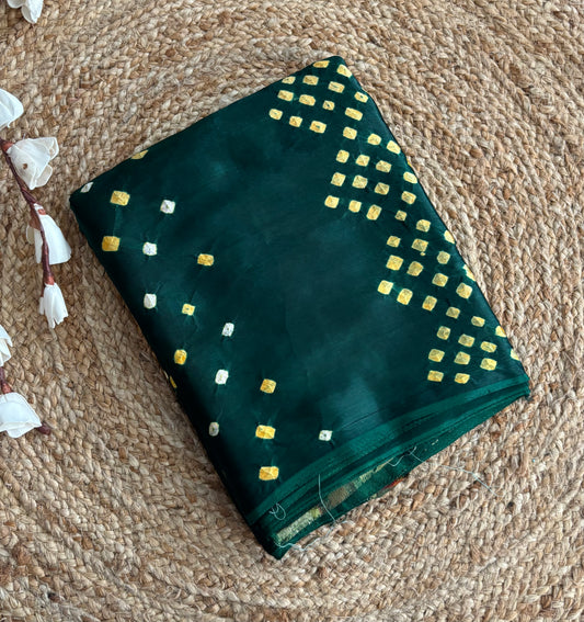 Bottle green Bandhini saree