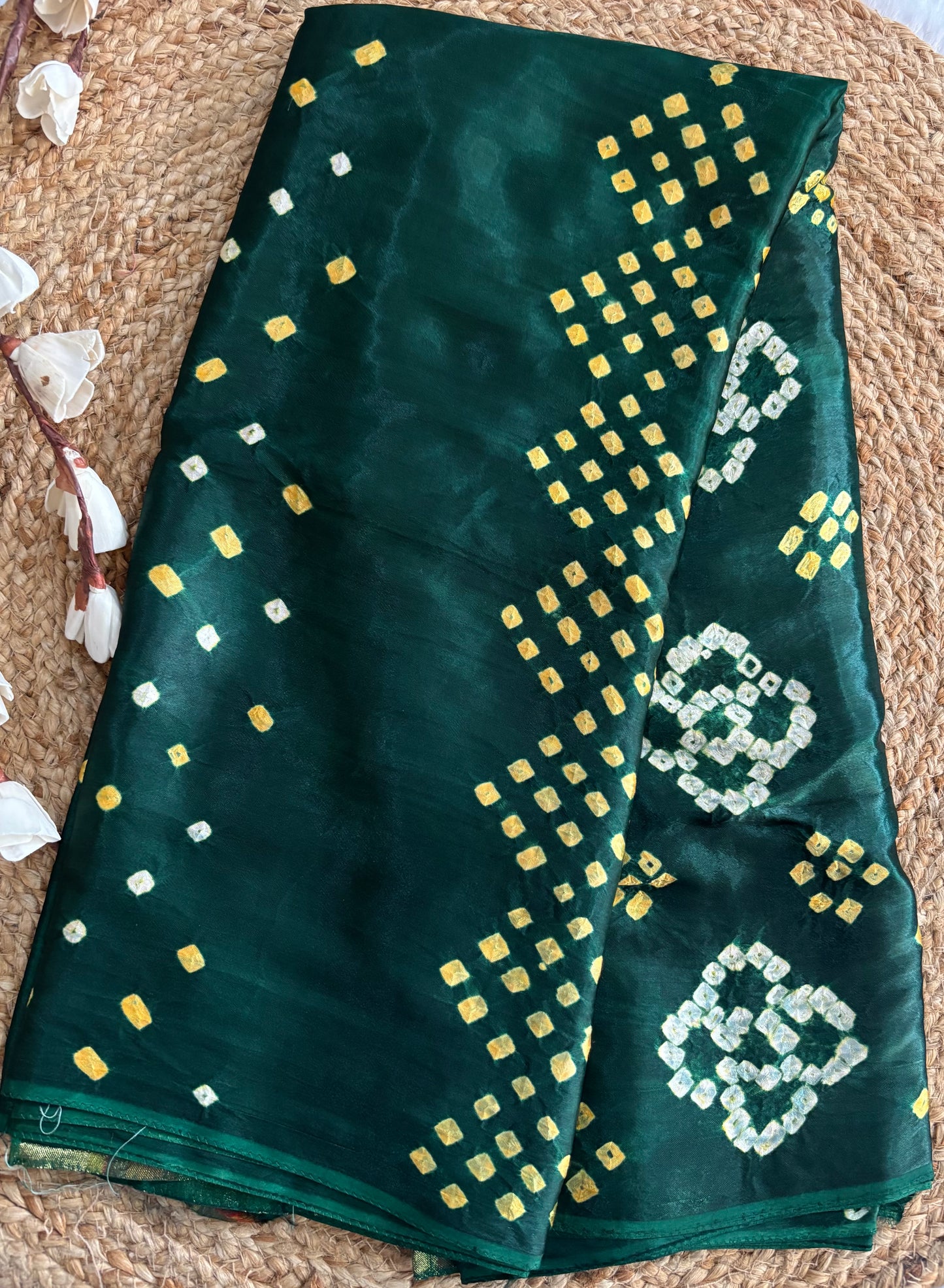 Bottle green Bandhini saree