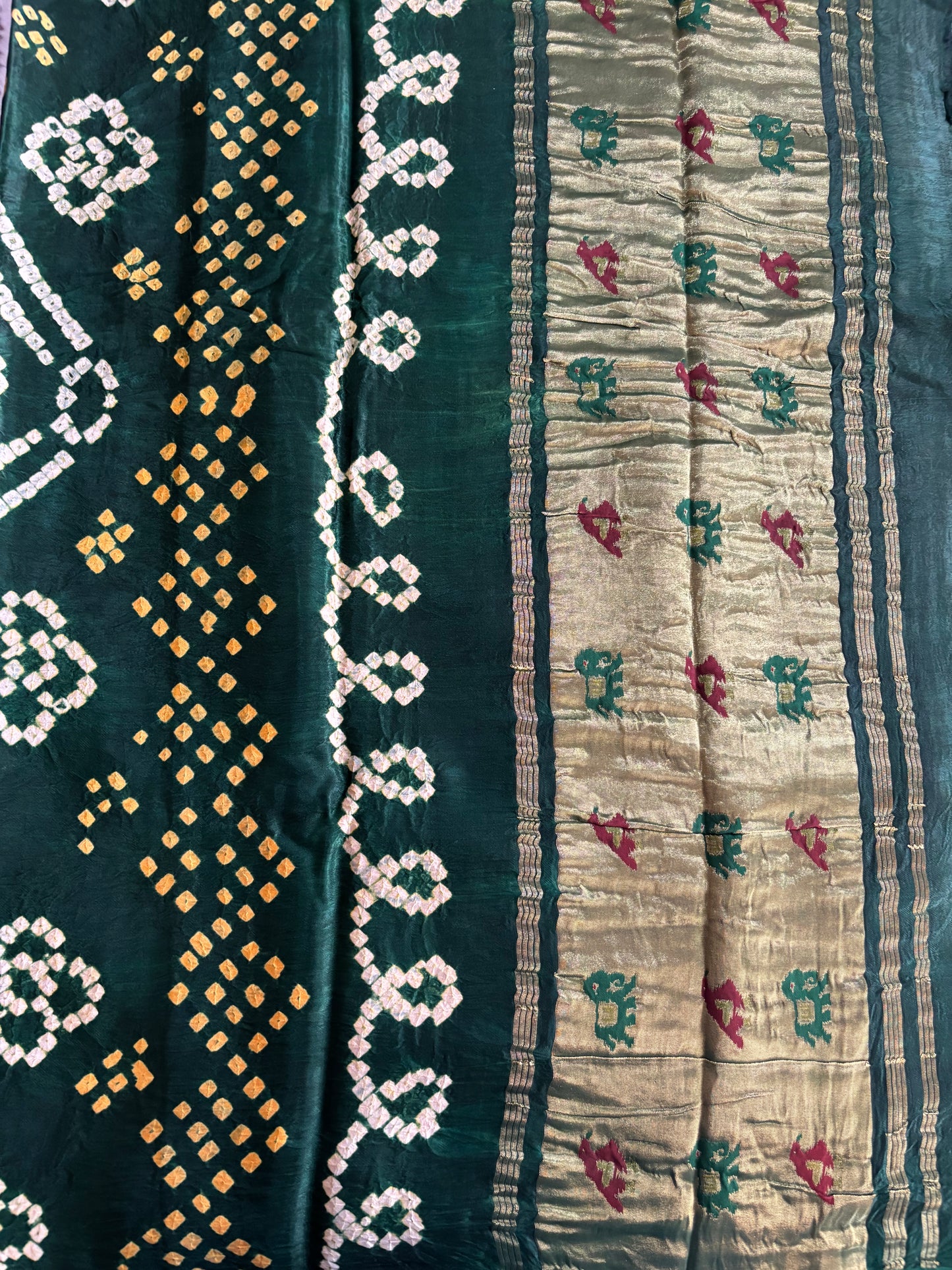 Bottle green Bandhini saree