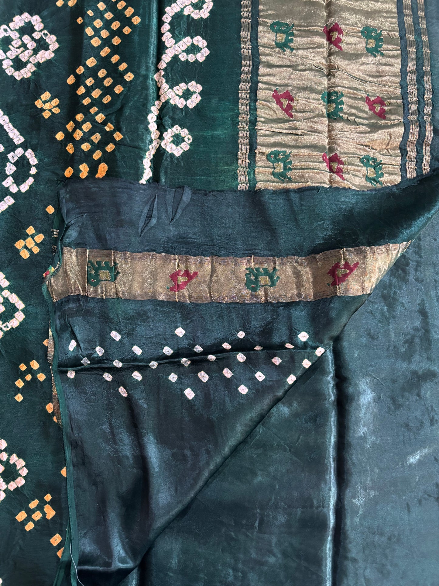 Bottle green Bandhini saree