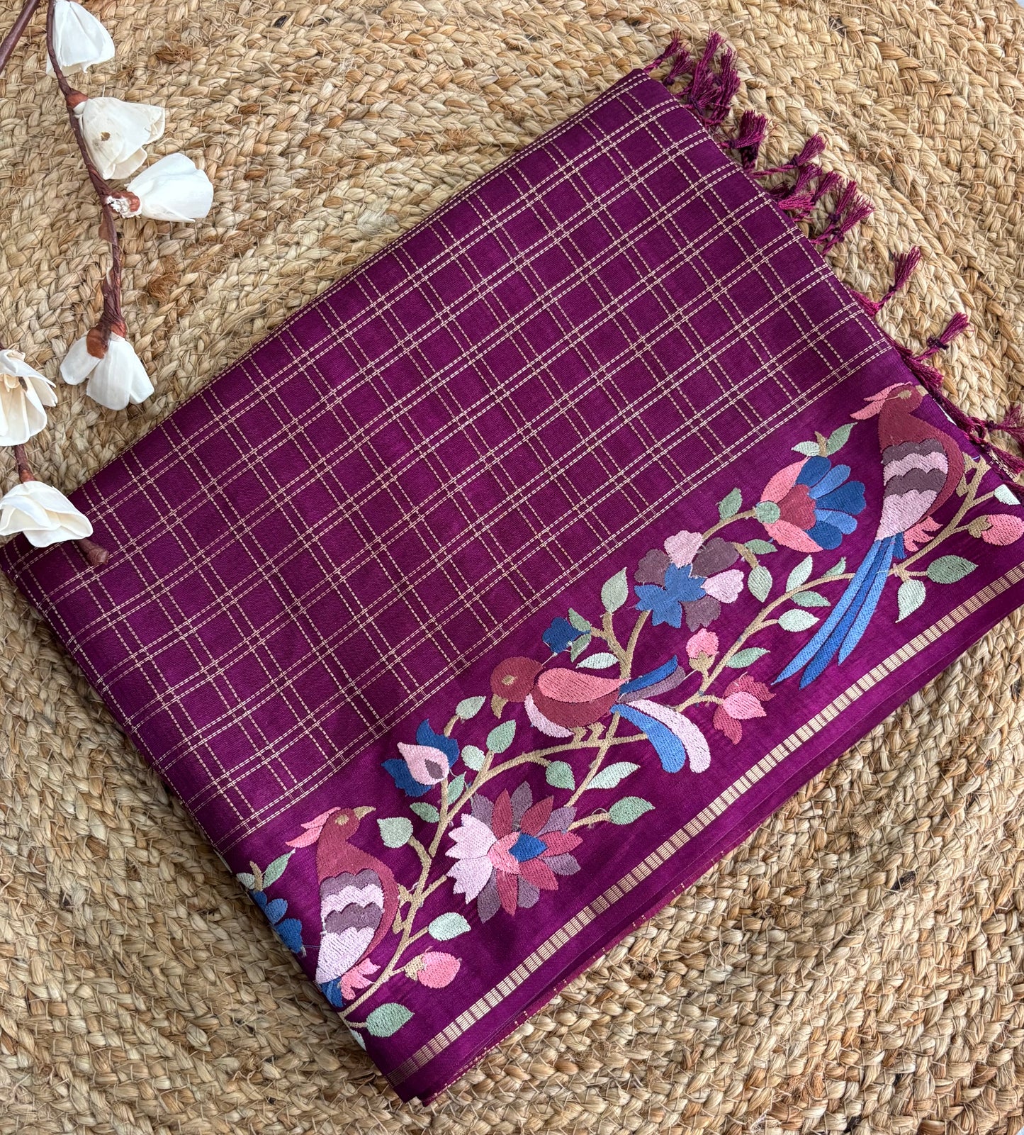 Wine tussar silk saree