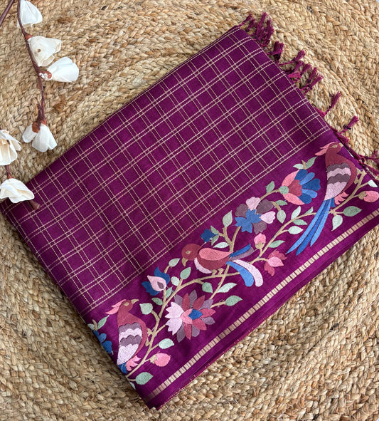 Wine tussar silk saree