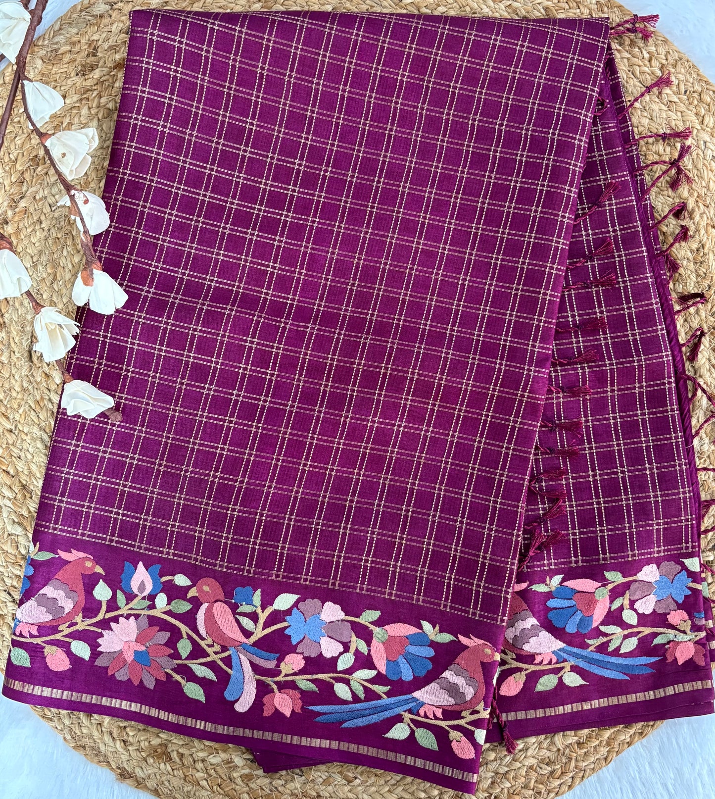 Wine tussar silk saree