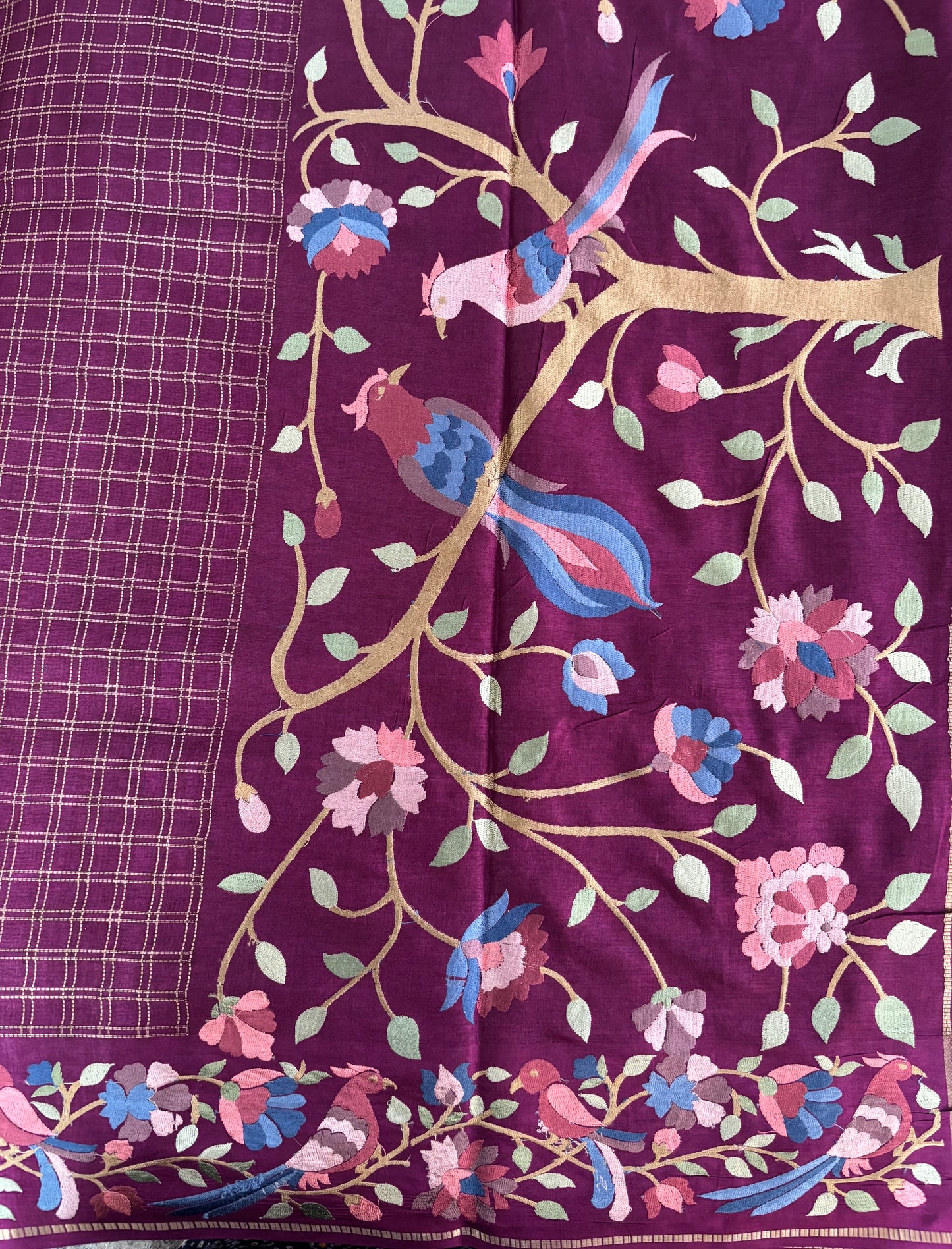 Wine tussar silk saree