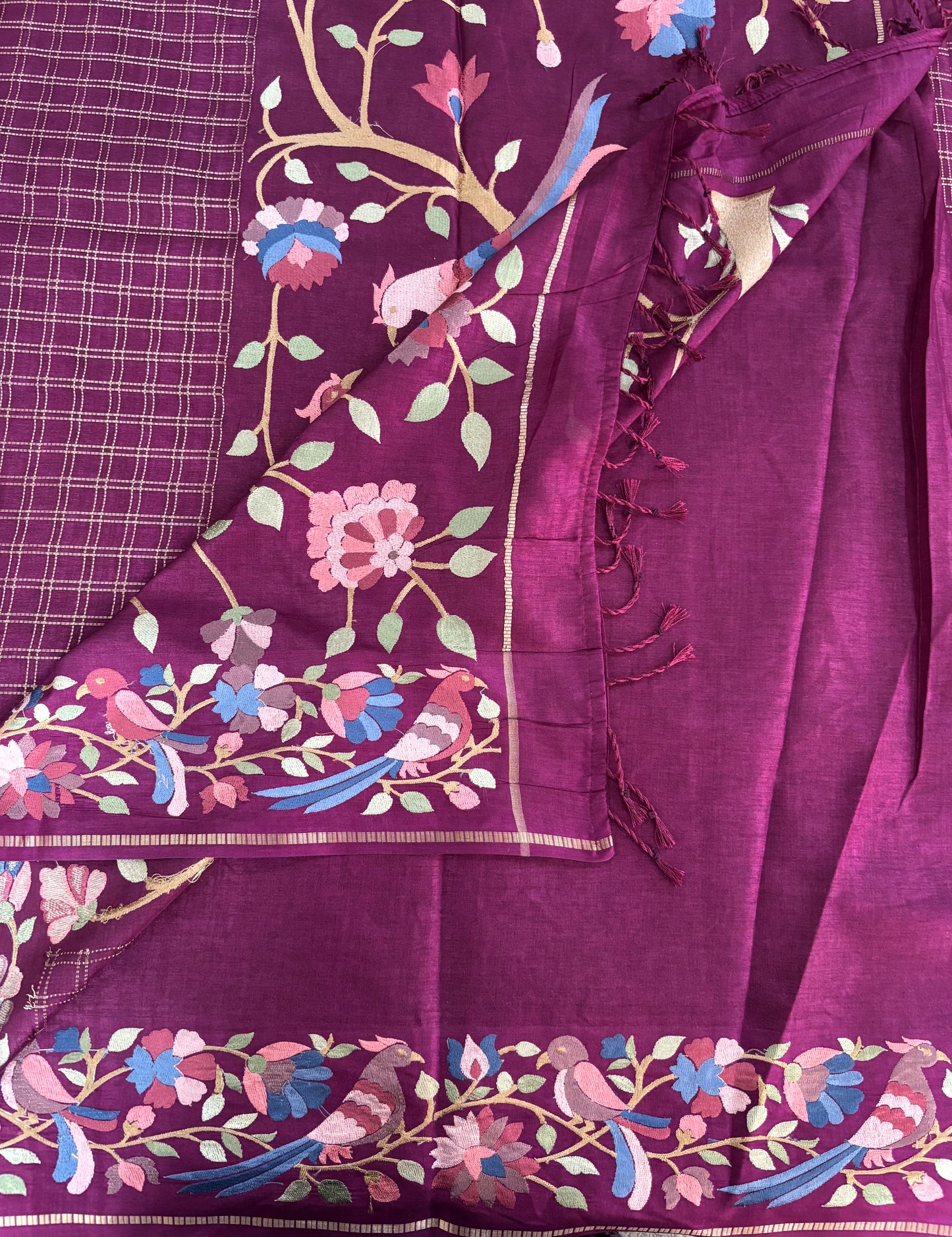 Wine tussar silk saree