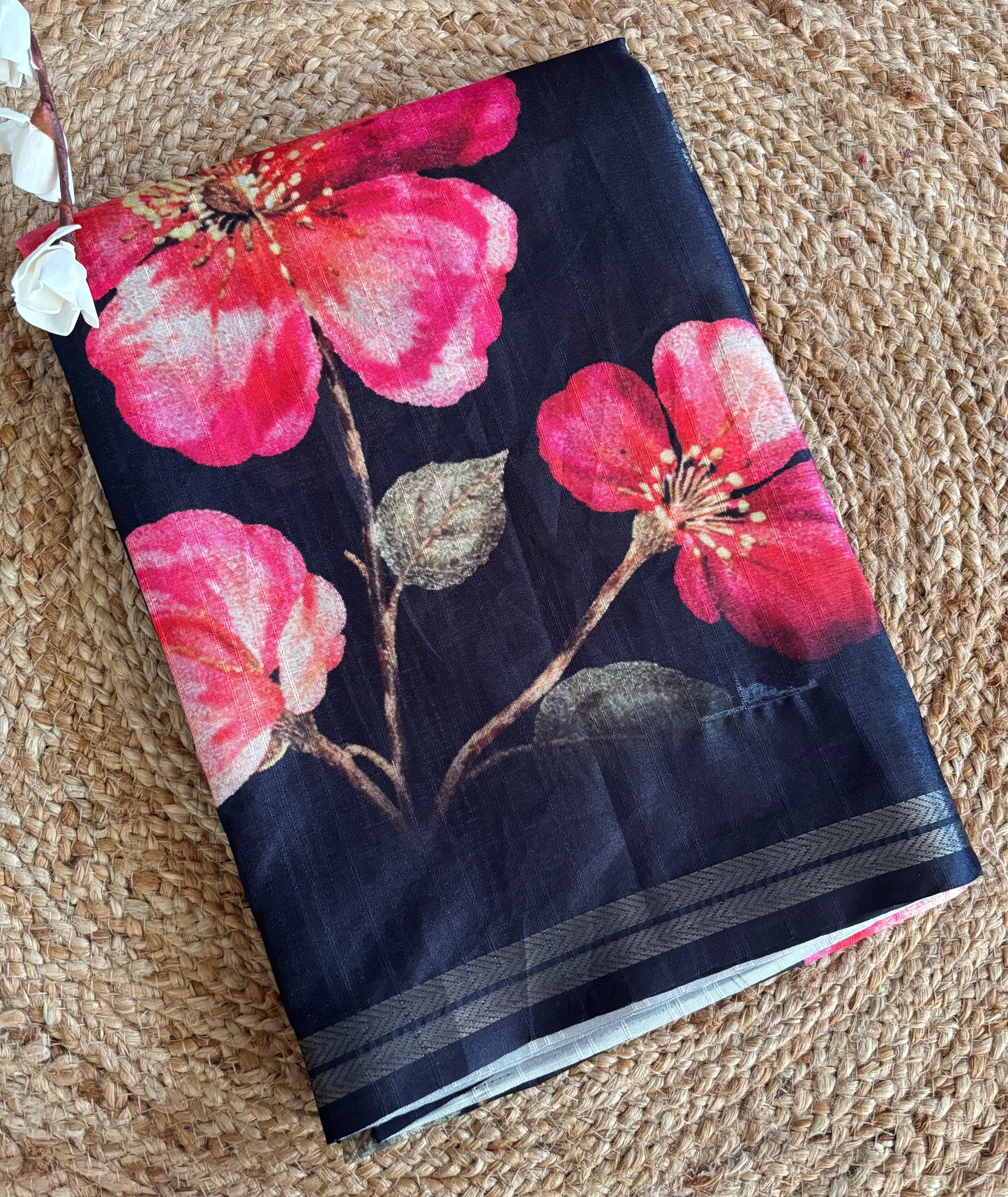Black Semi tussar with digital prints