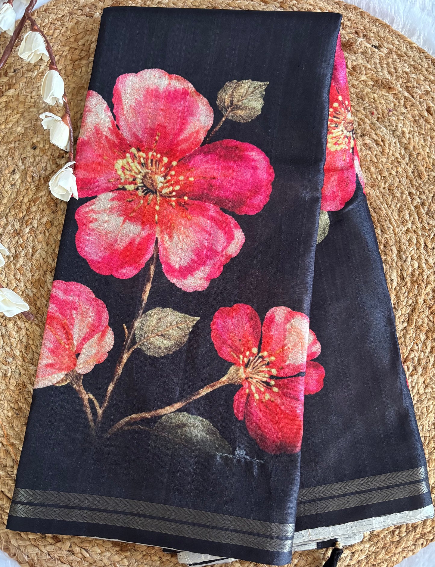 Black Semi tussar with digital prints