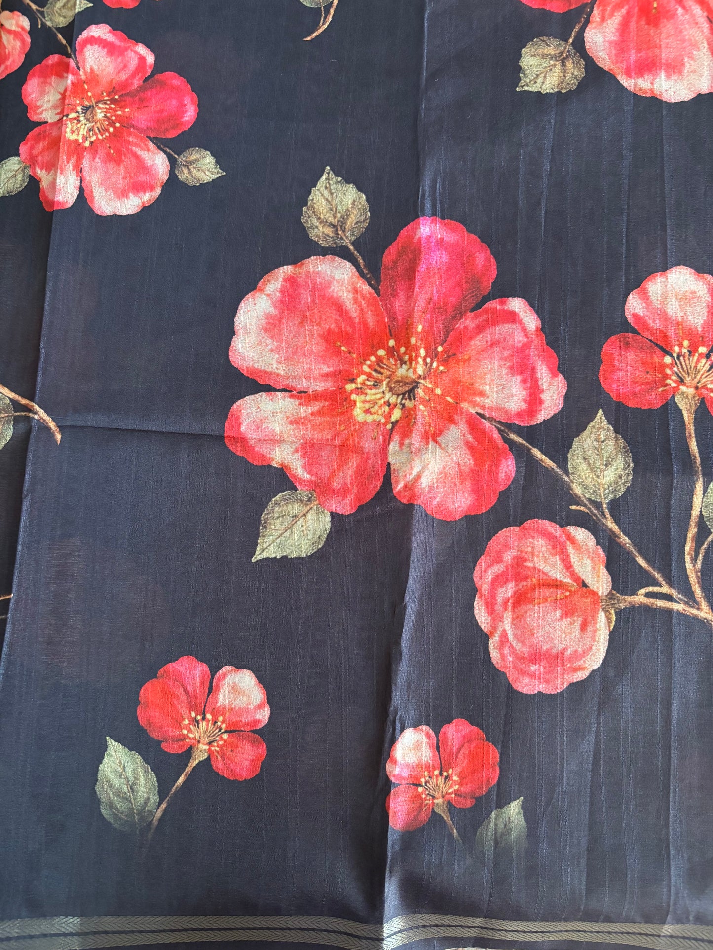 Black Semi tussar with digital prints