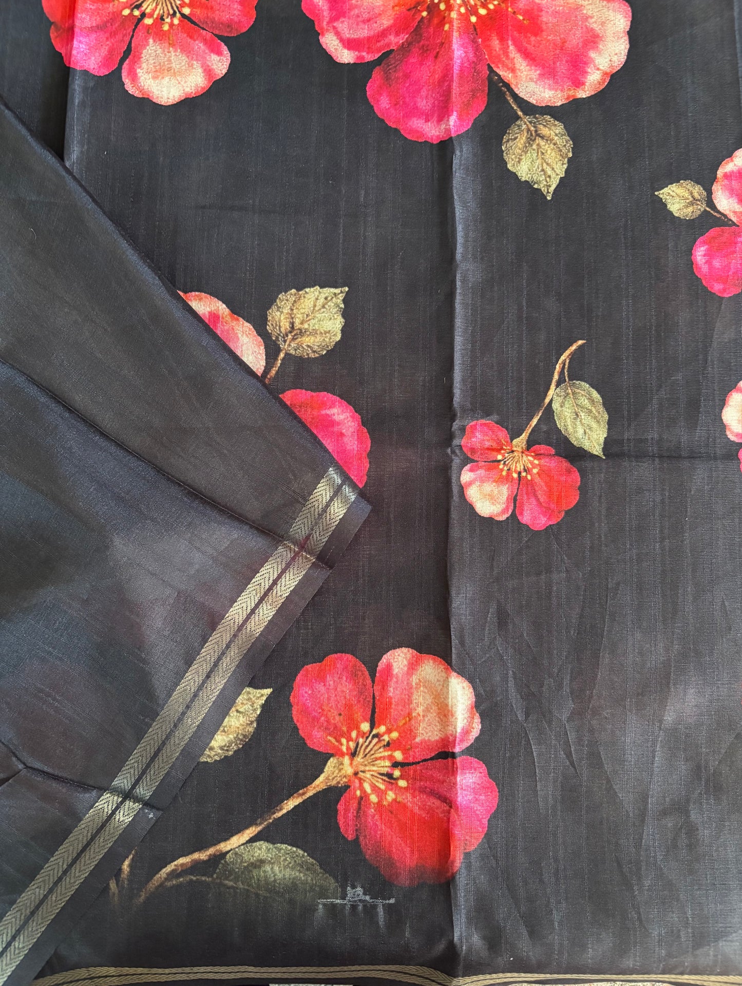Black Semi tussar with digital prints