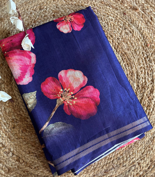 Purple semi tussar with digital prints