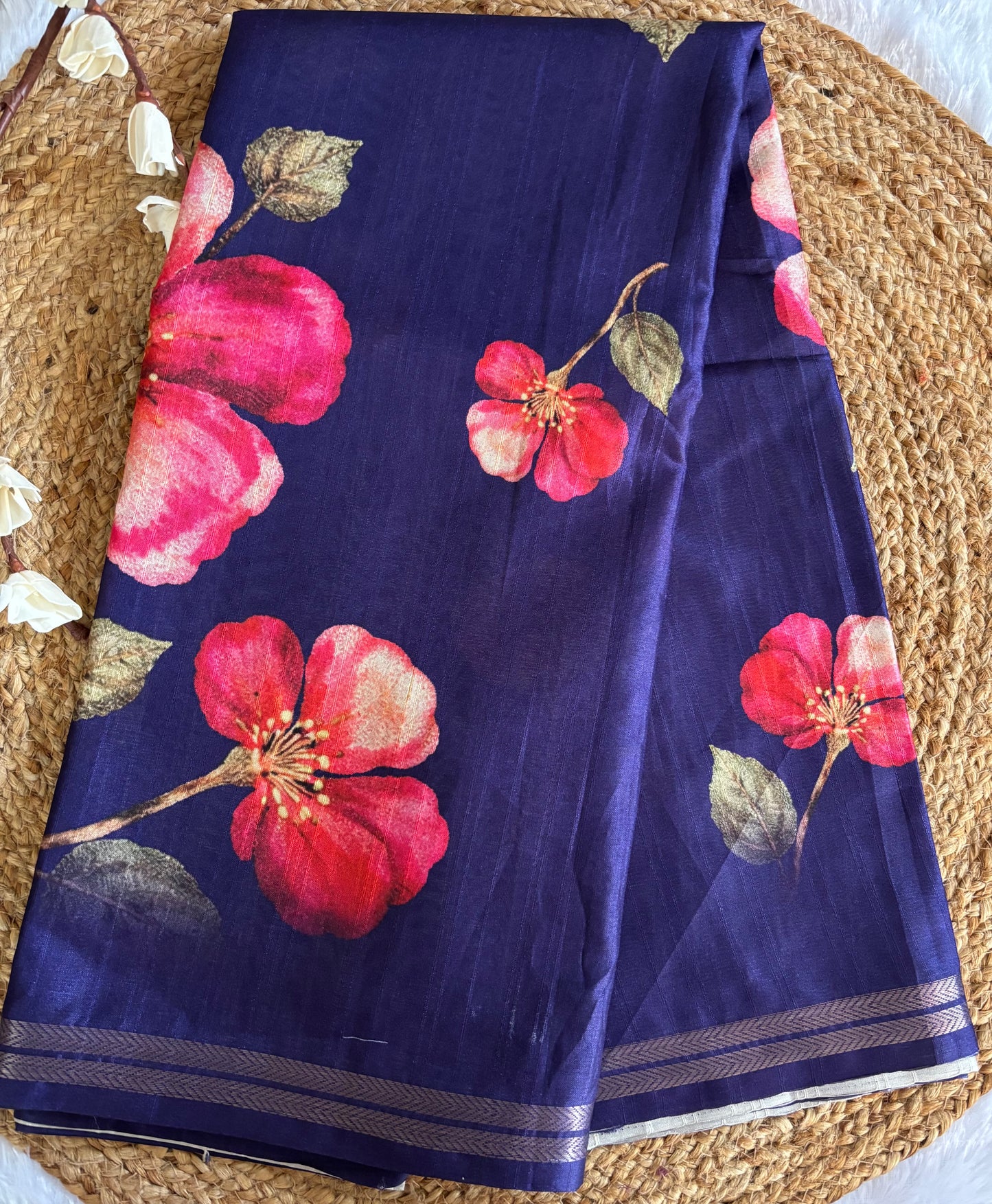 Purple semi tussar with digital prints