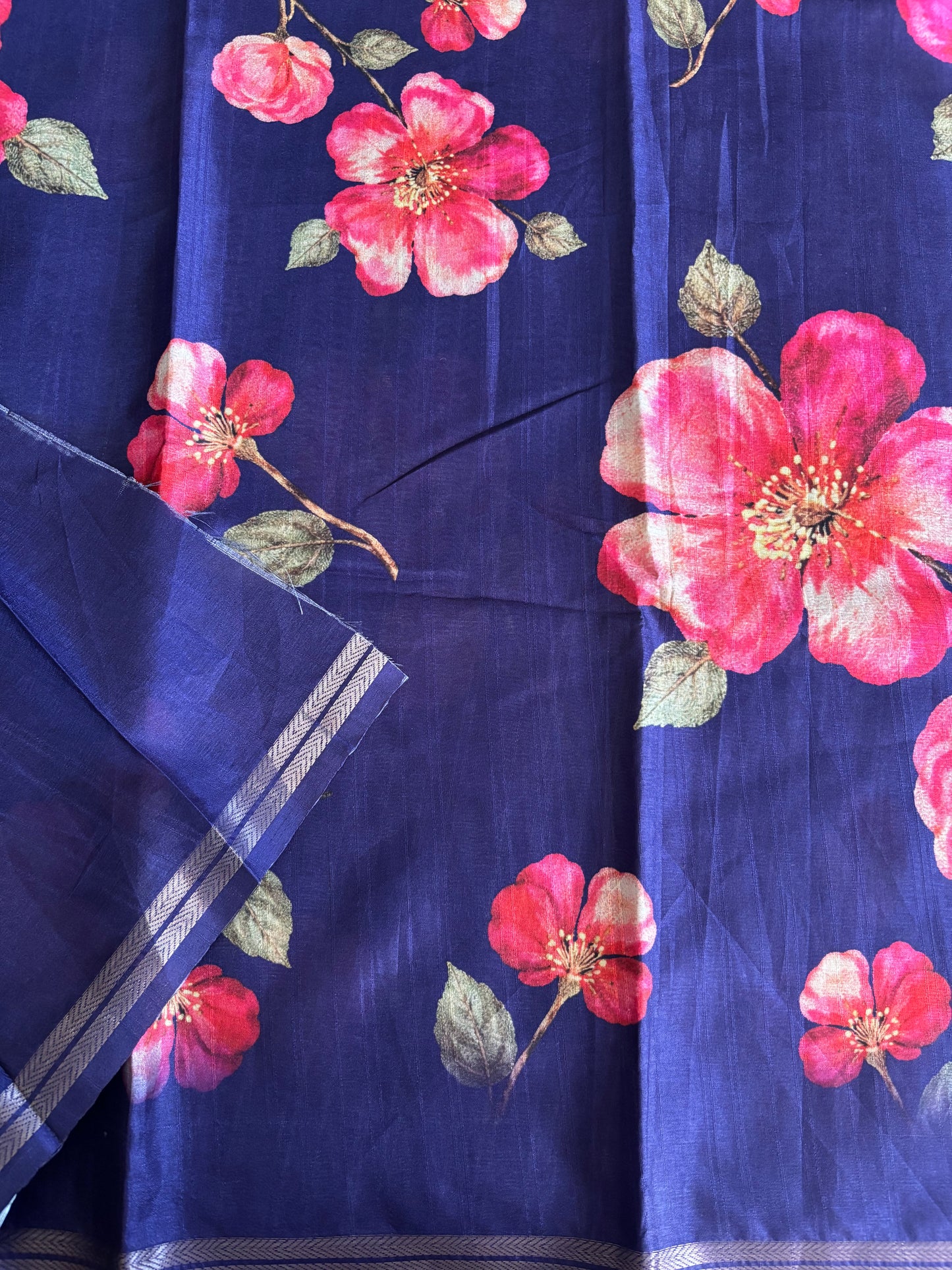 Purple semi tussar with digital prints