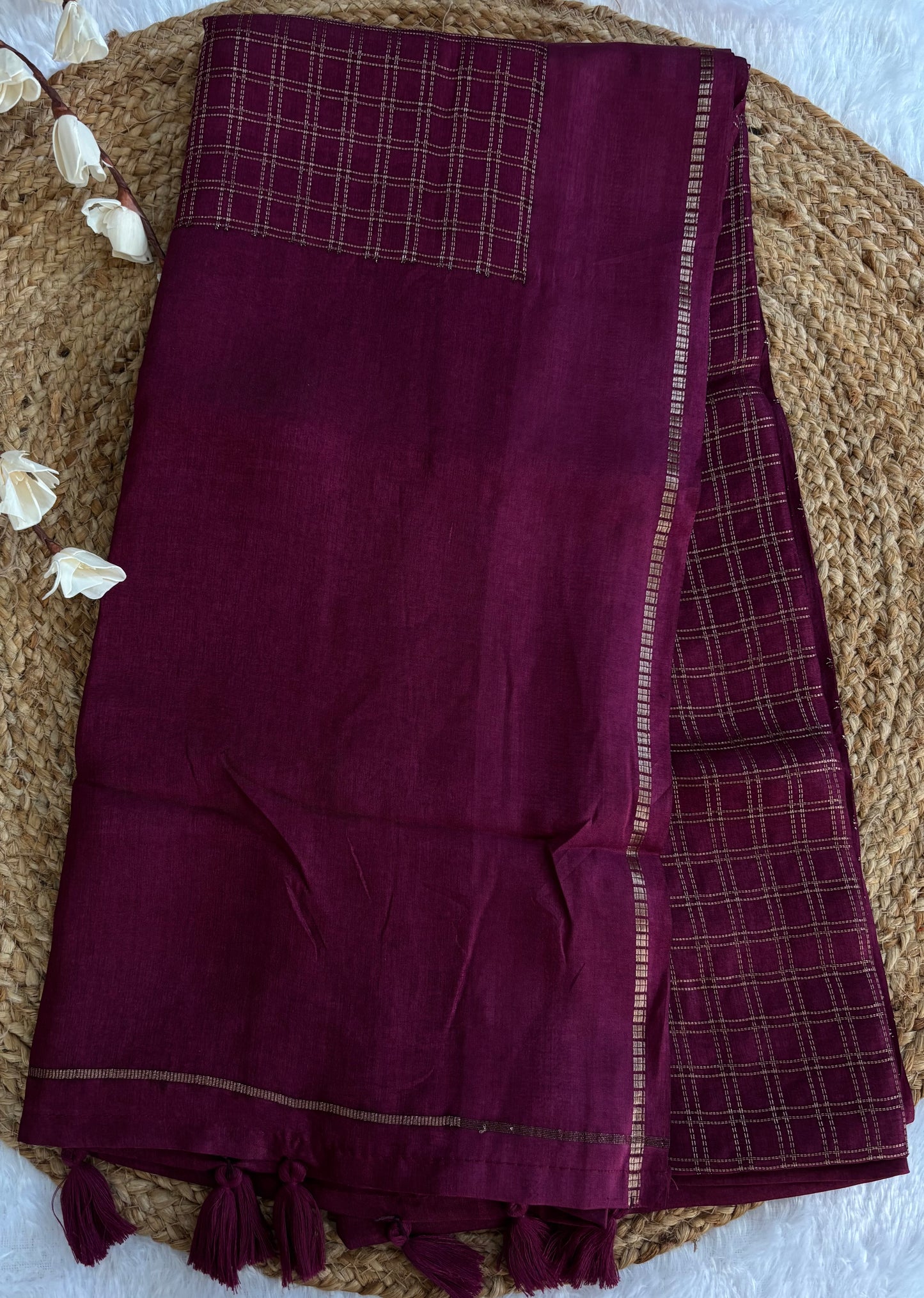 Magenta soft tussar silk saree