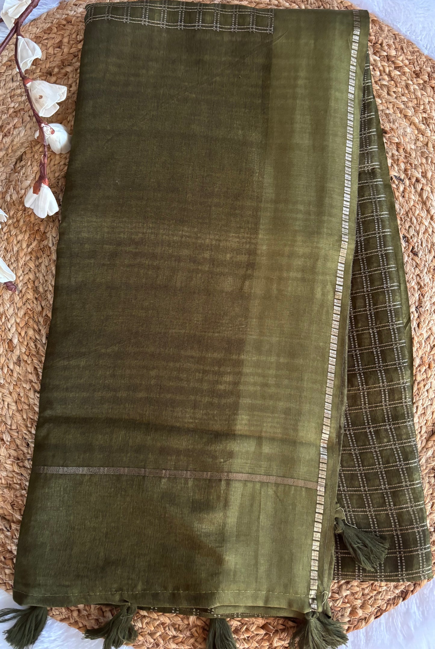 Mehendi green soft tussar silk saree