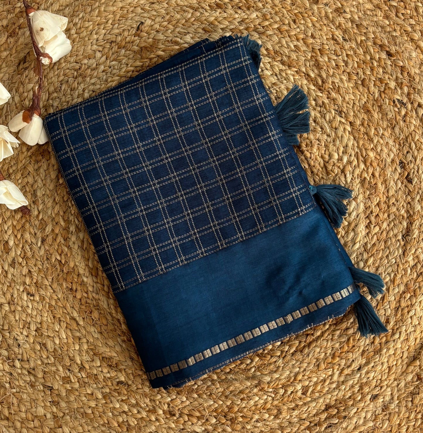 Copper sulphate blue soft tussar silk saree
