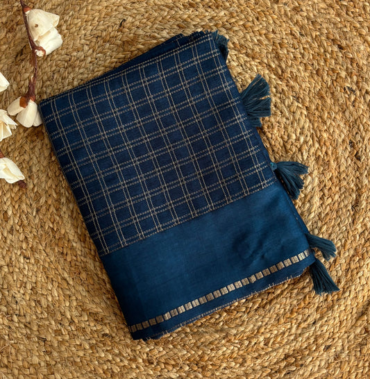 Copper sulphate blue soft tussar silk saree