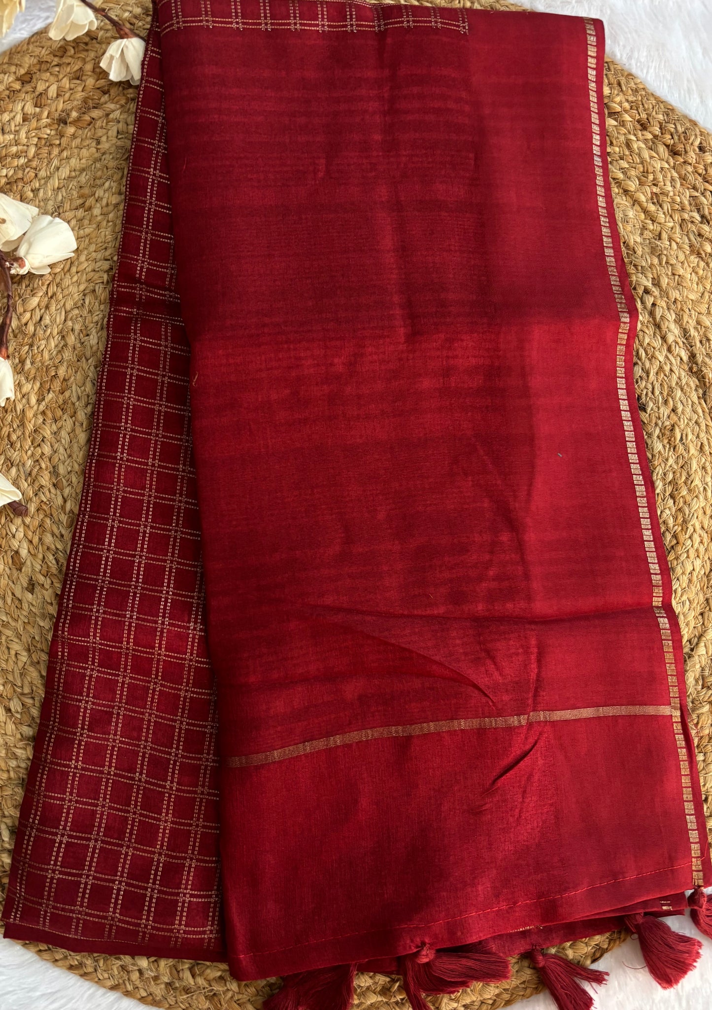 Maroon soft tussar silk saree