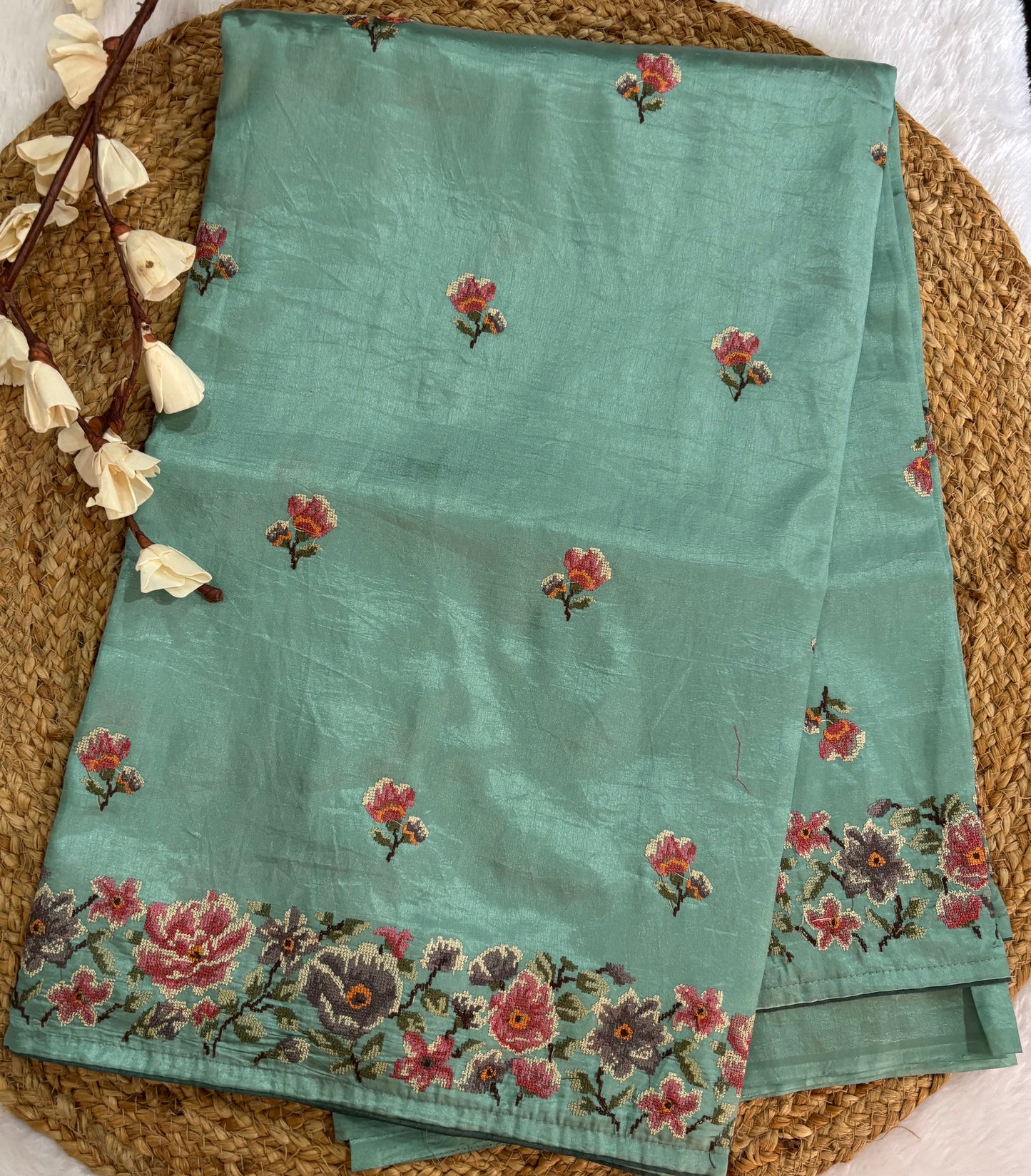 Sea green Raw silk saree