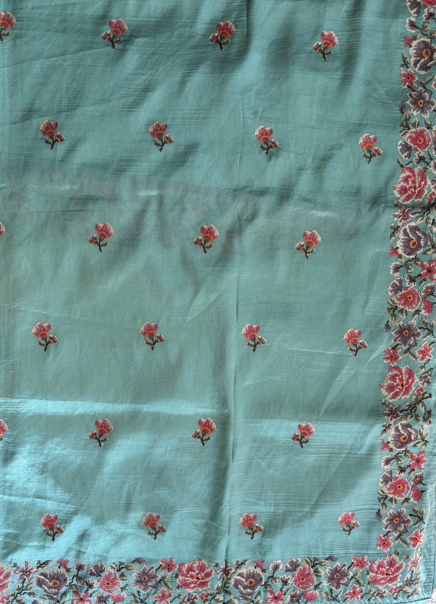 Sea green Raw silk saree