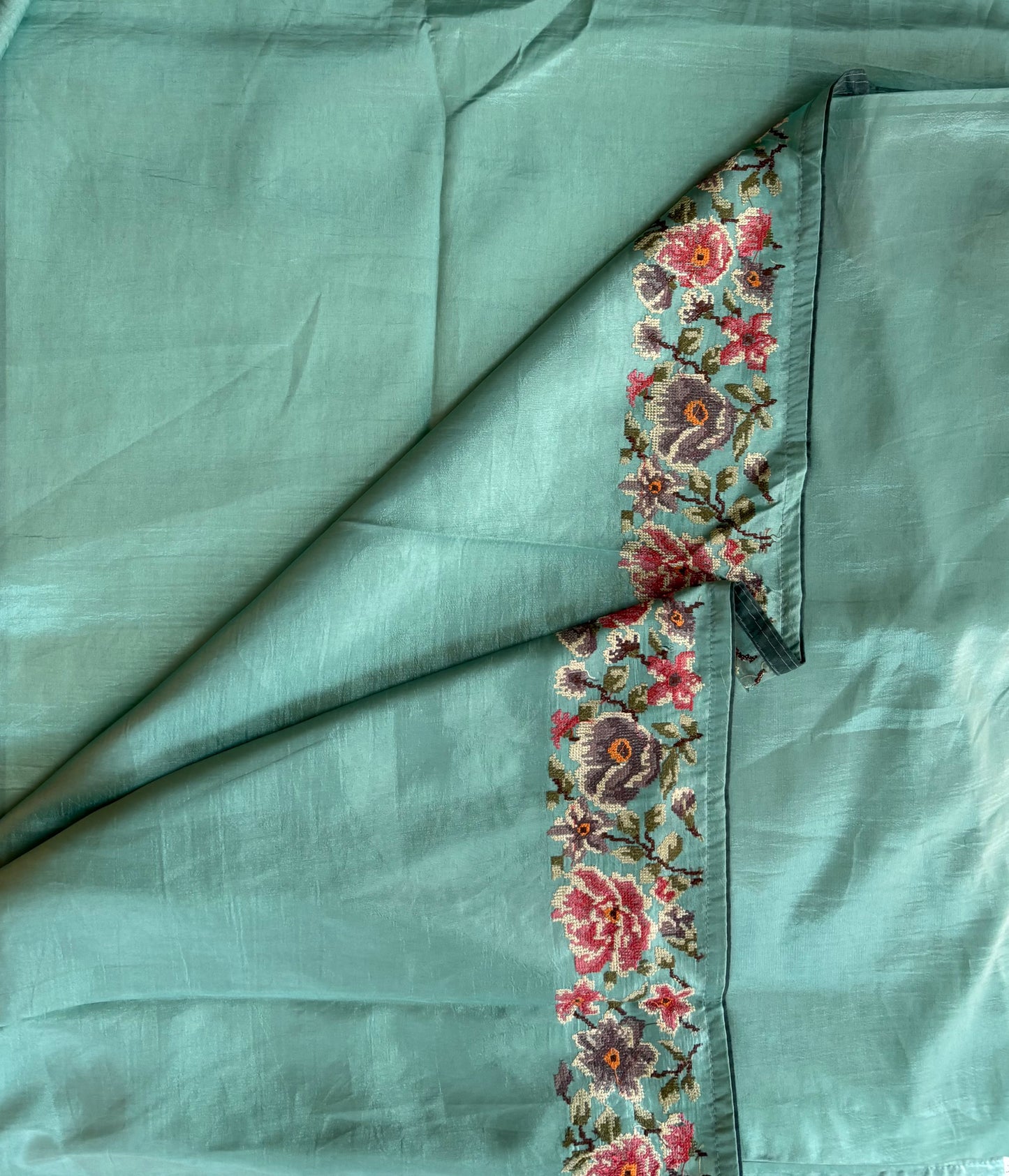 Sea green Raw silk saree