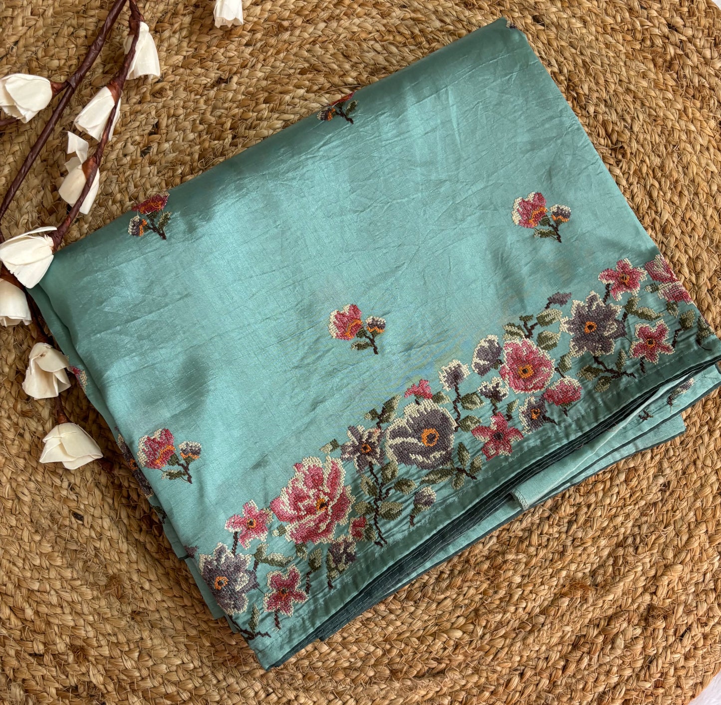 Sea green Raw silk saree
