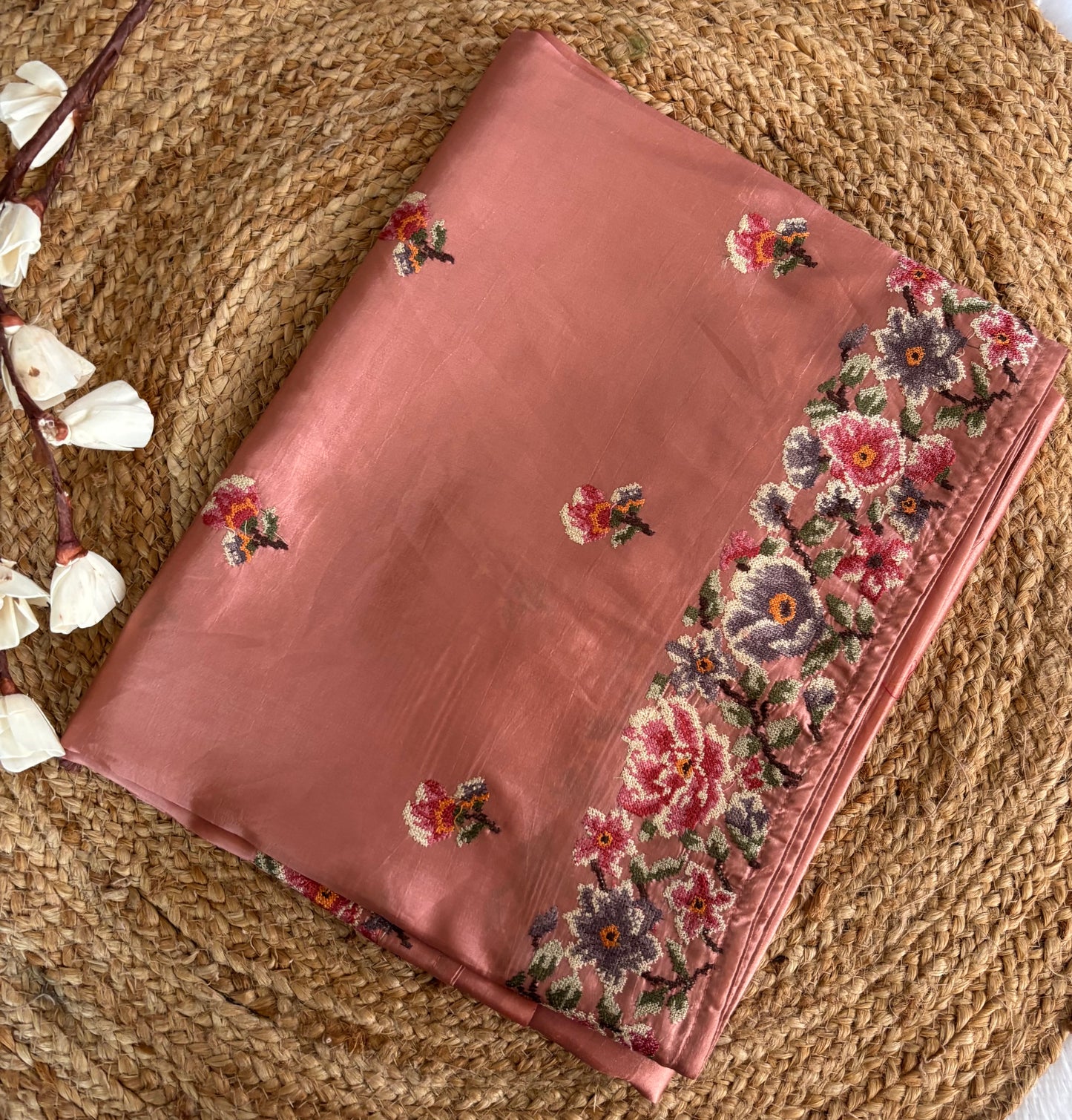 Peach Raw silk saree