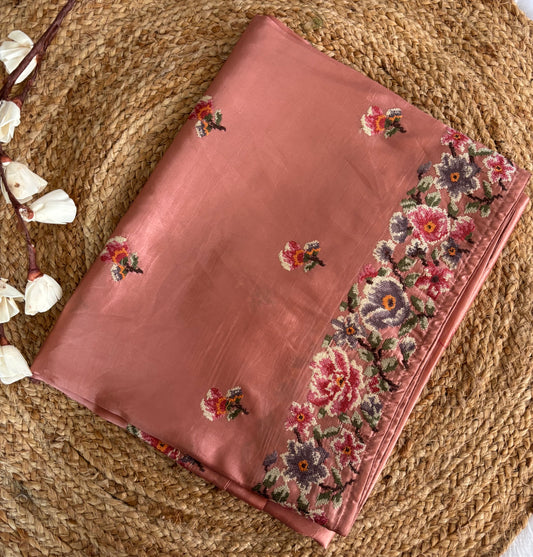 Peach Raw silk saree