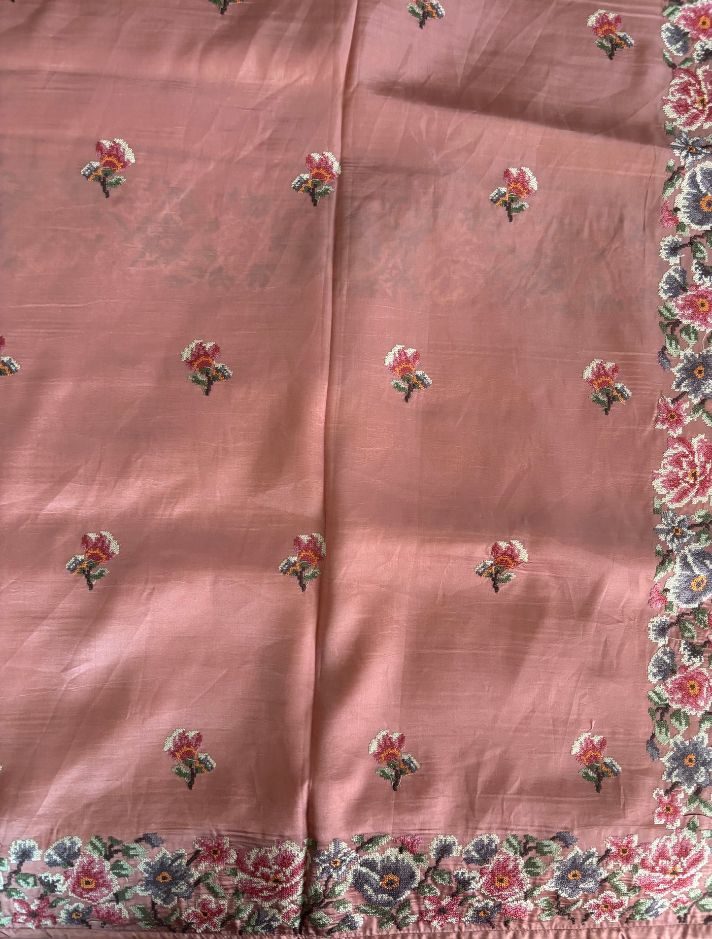 Peach Raw silk saree