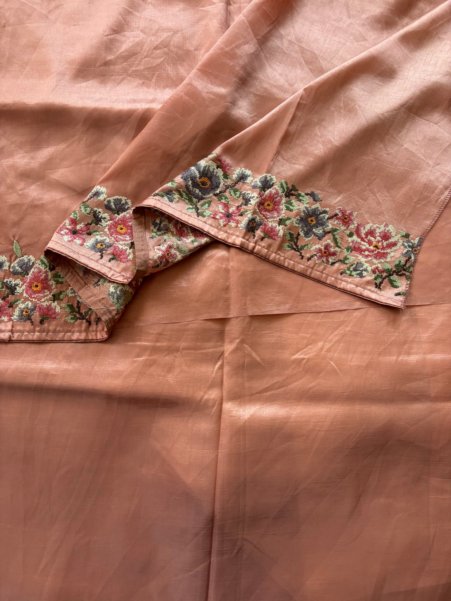 Peach Raw silk saree