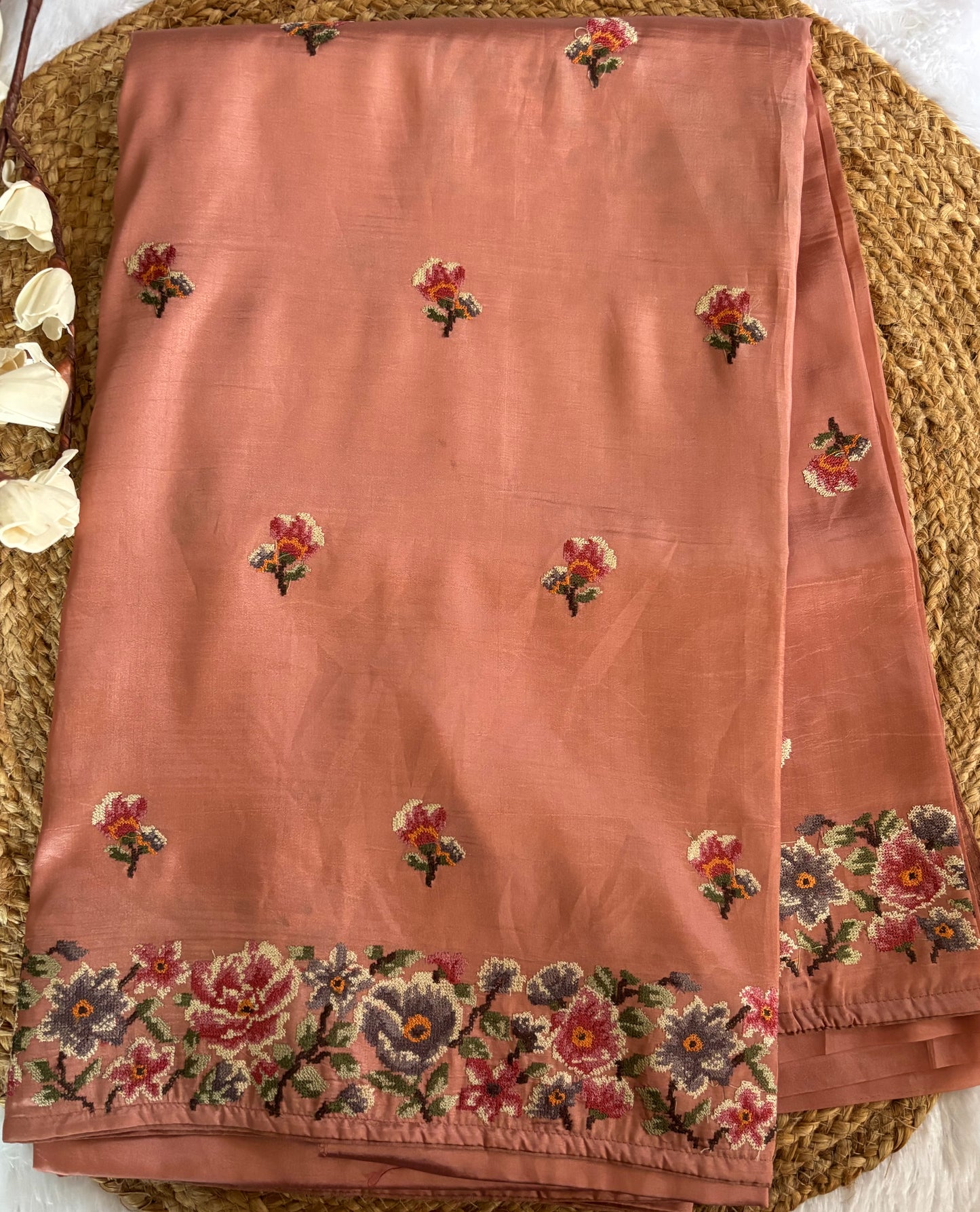 Peach Raw silk saree