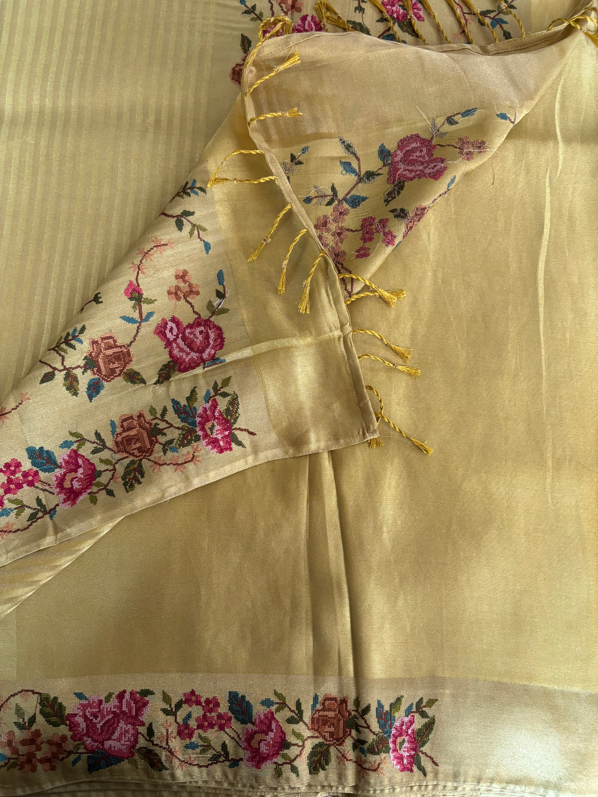 Mustard tissue silk saree with petite embroidery