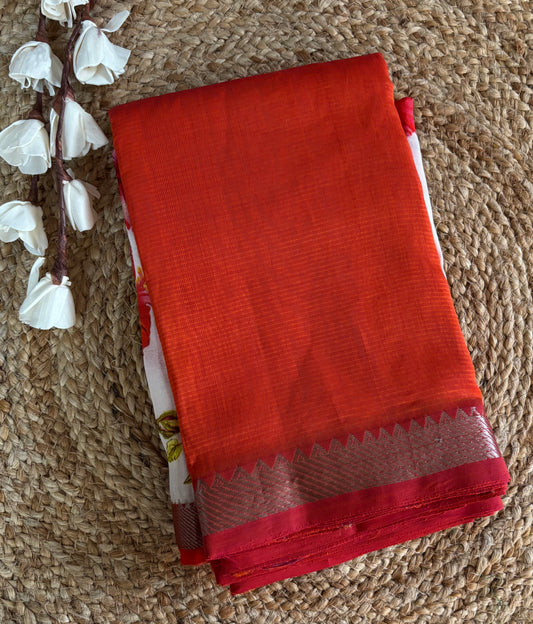 Orange Mangalgiri pattu with digital blouse