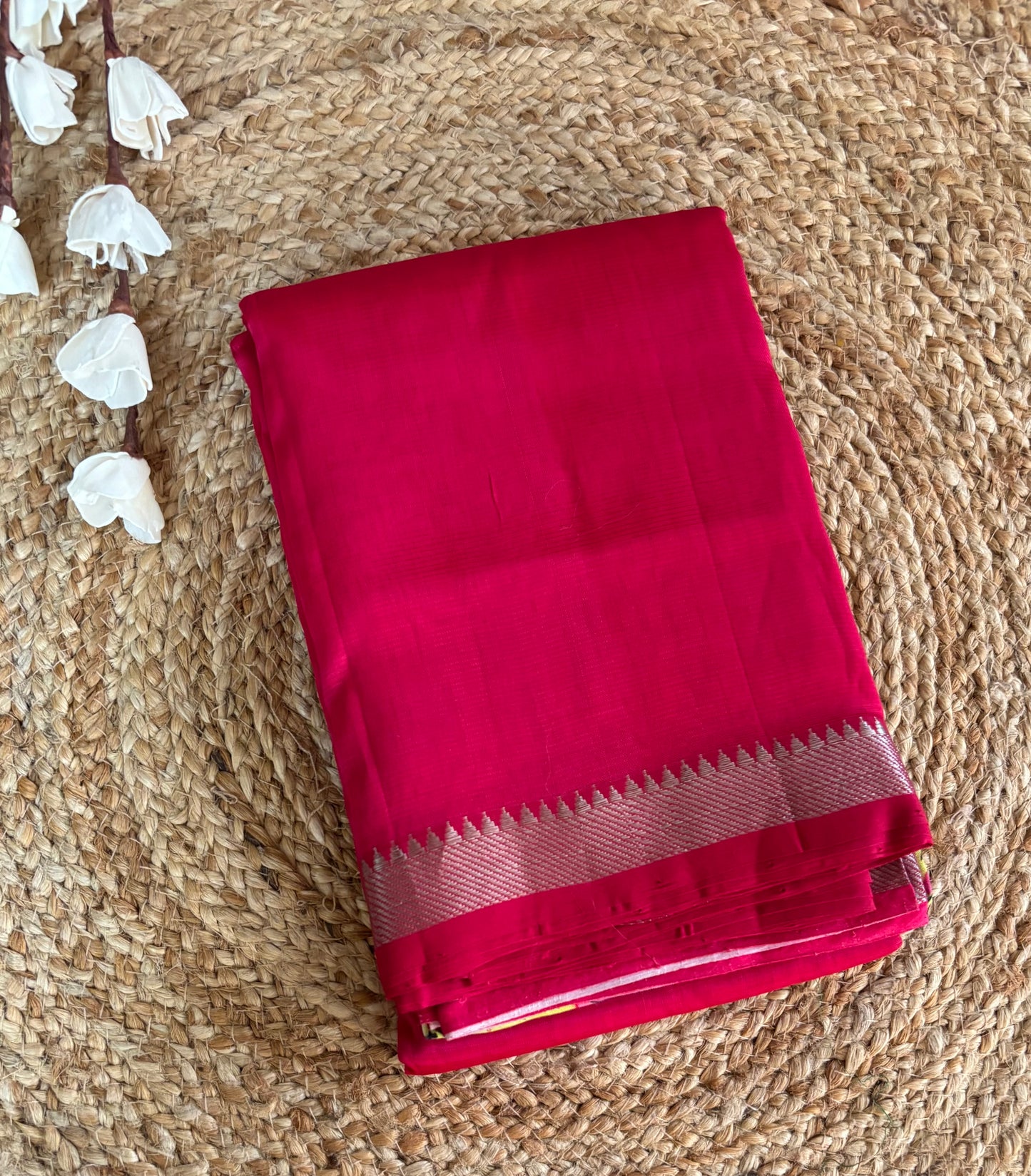 Fuchsia pink Mangalgiri pattu with digital blouse