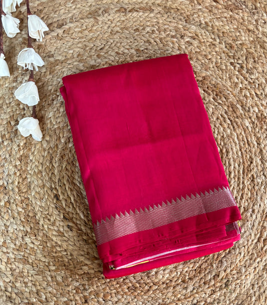 Fuchsia pink Mangalgiri pattu with digital blouse