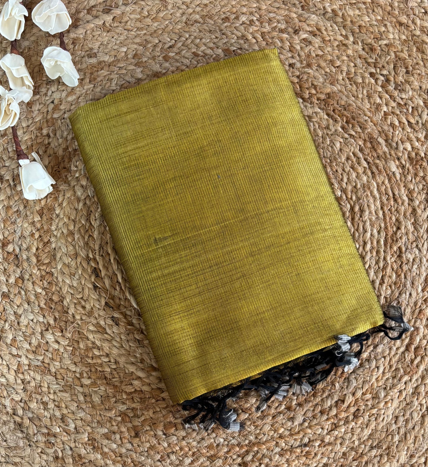 Mustard Mangalgiri pattu with kalamkari blouse