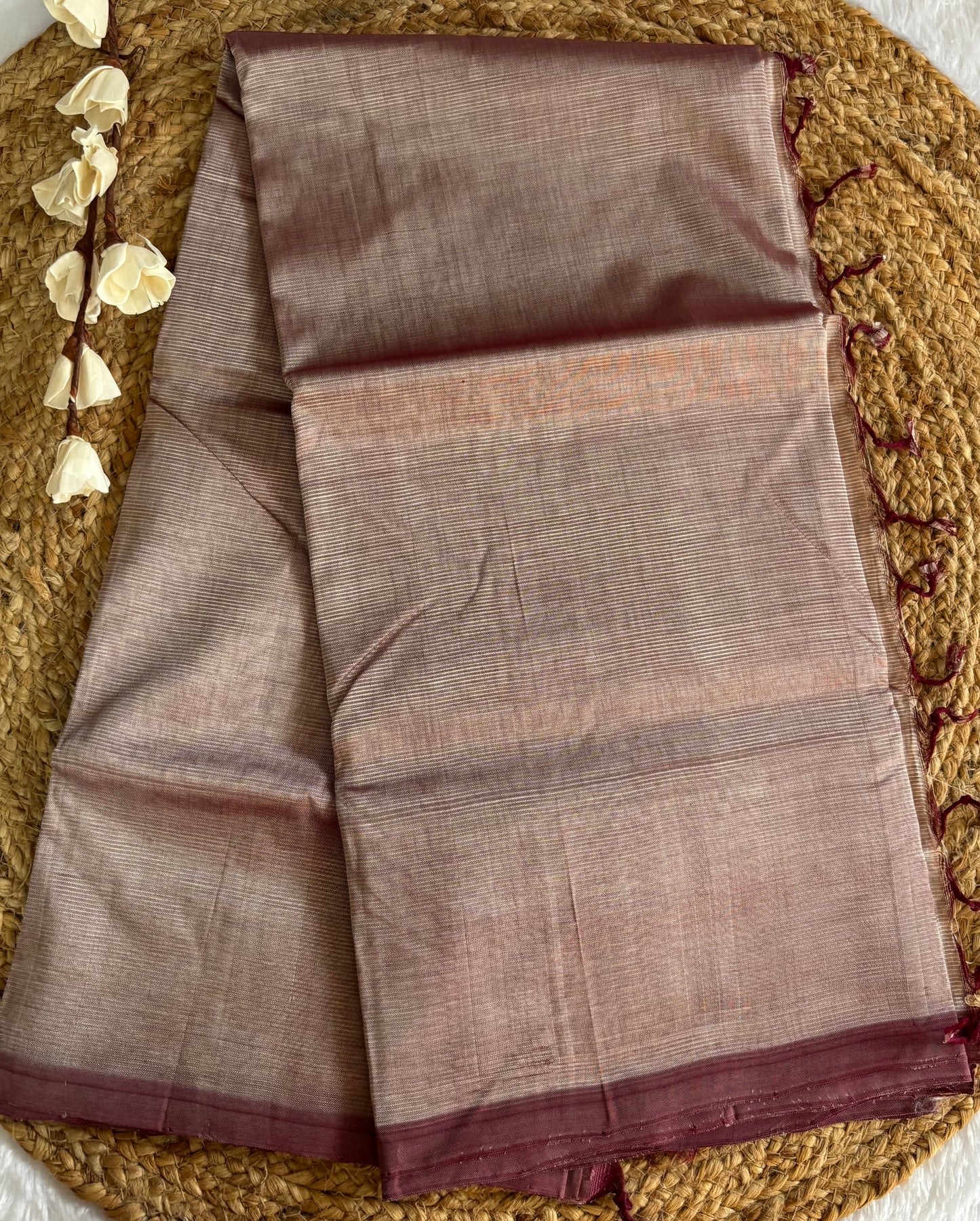 Sandal Mangalgiri pattu with Kalamkari blouse