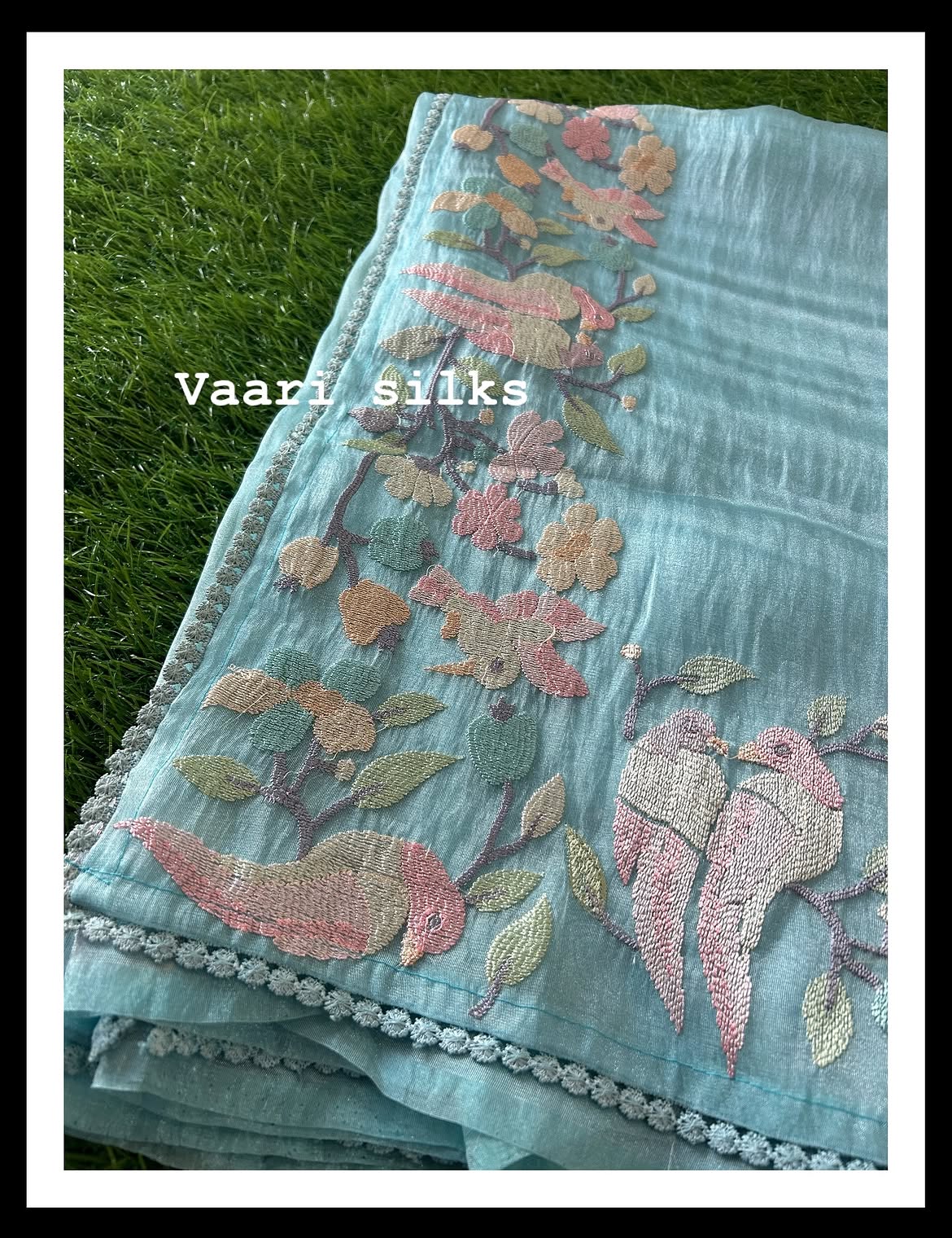 Powder blue organza tissue saree