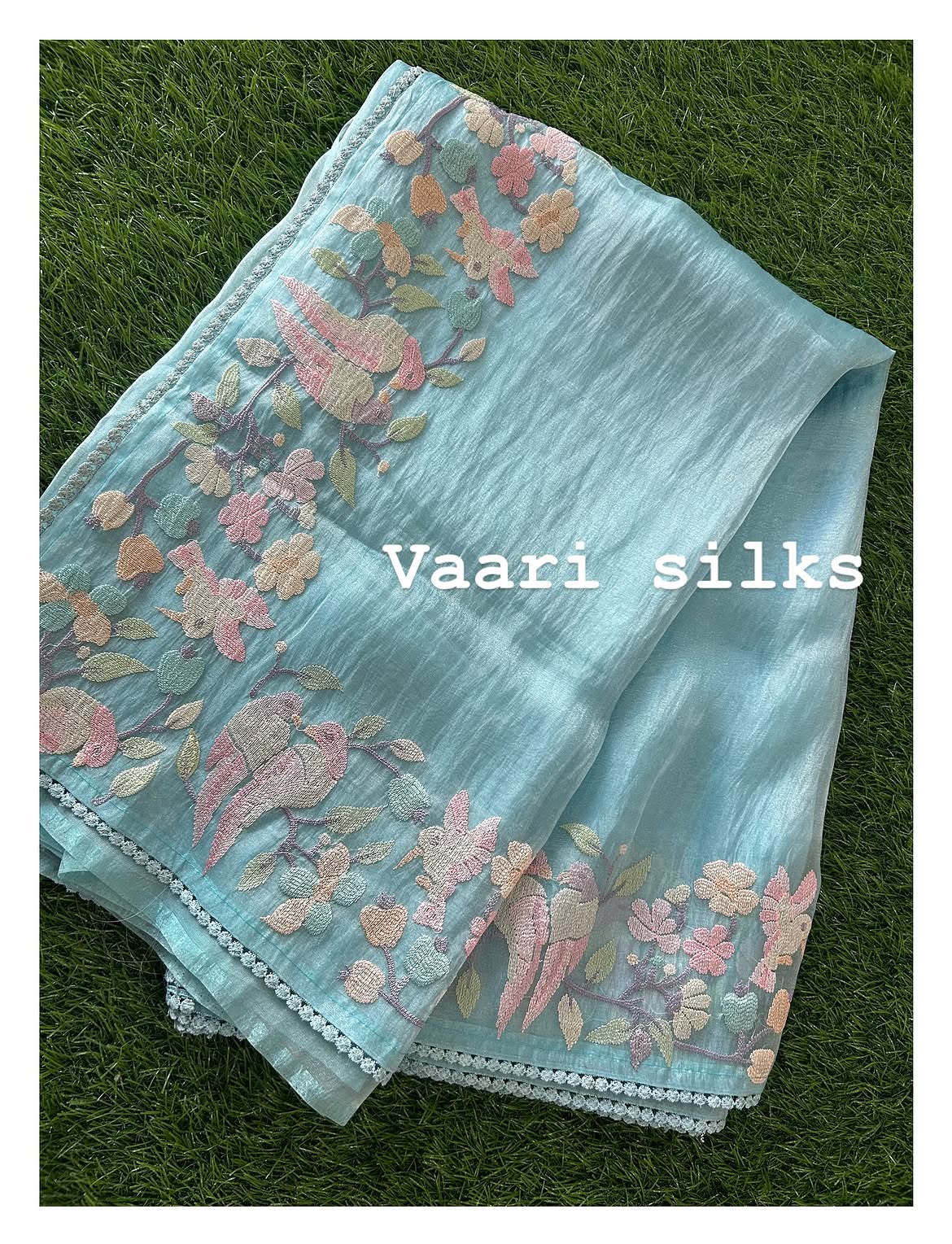 Powder blue organza tissue saree